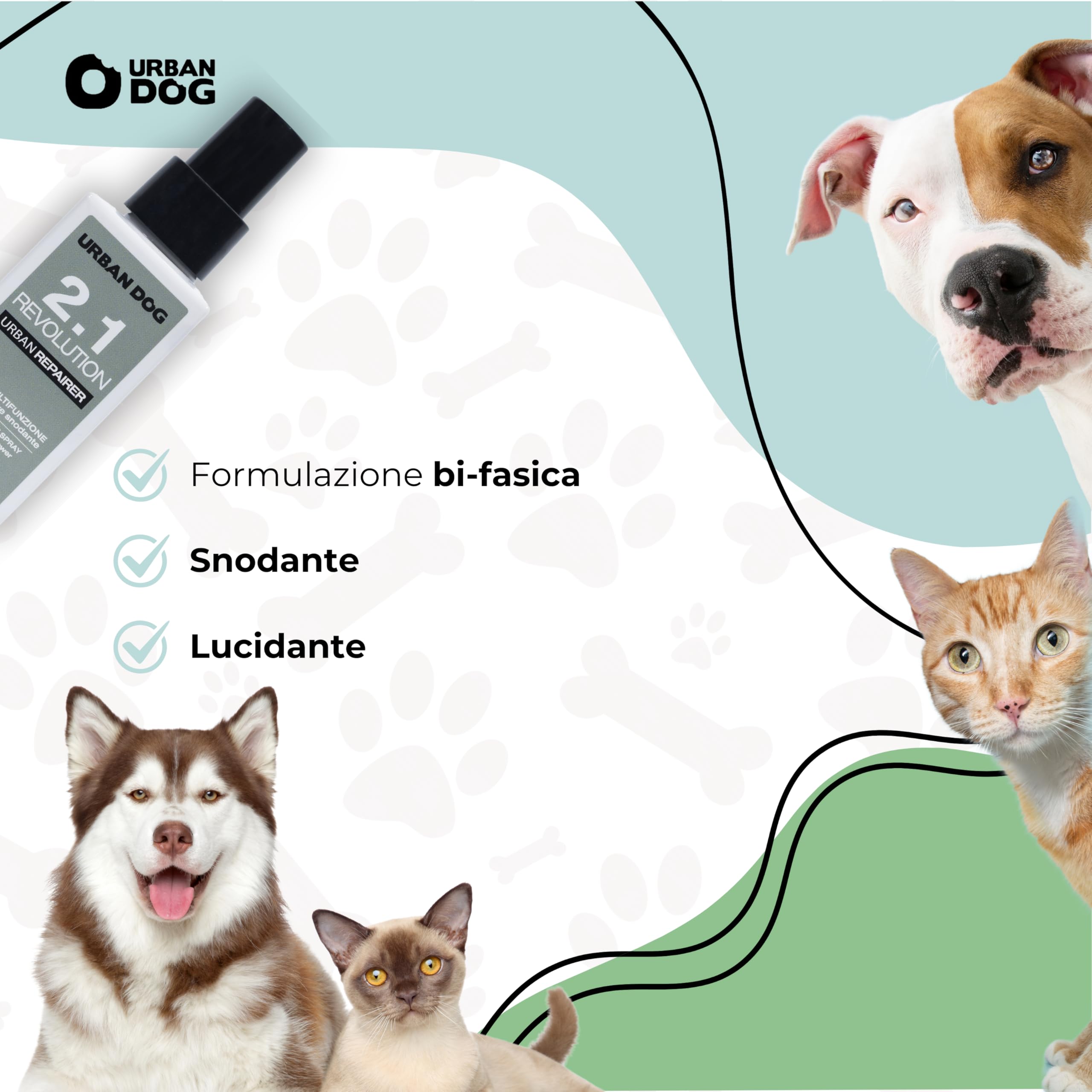URBAN DOG Spray Sciogli Nodi per Cani Revolution 2.1 500 ml – Districante per Pelo Annodato e Infeltrito, Condizionante Nutriente, Facilita la Spazzolatura, Manto Morbido e Lucente