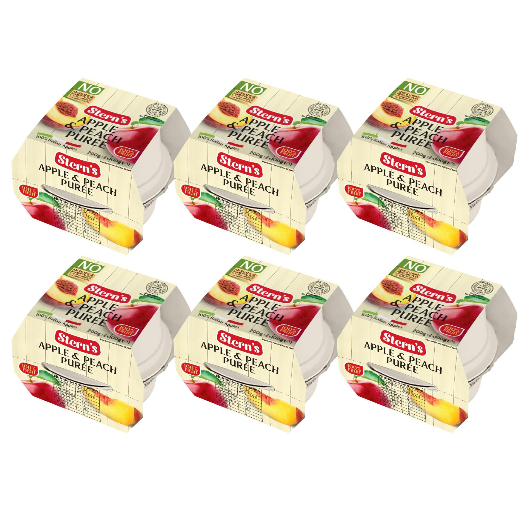Stern's Unsweetened Apple & Peach Sauce Cups 12 x 100g (6 Packs of 2) | 100% Pure Fruit, No Sugar Added, Natural, Kosher, Product of Italy