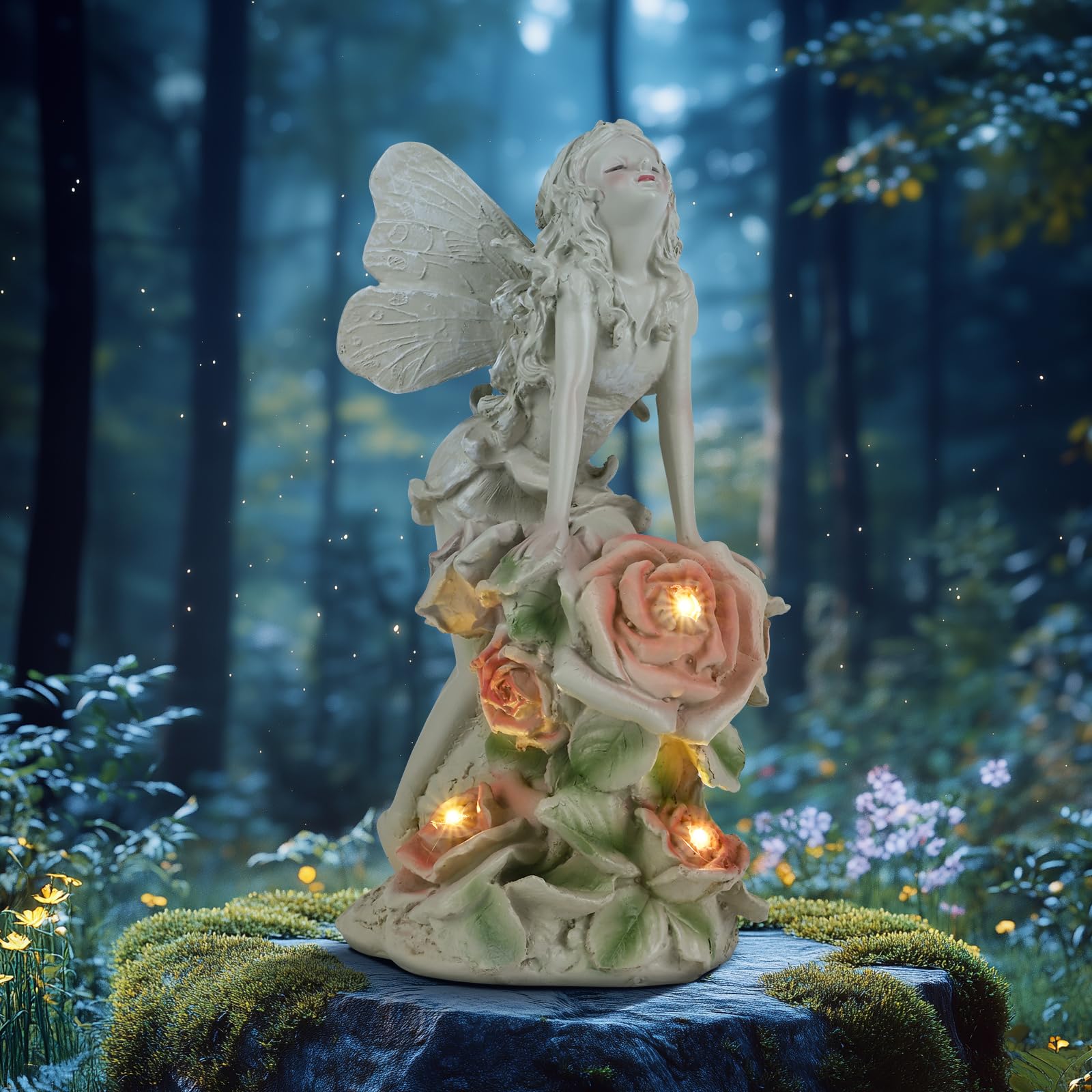 GuKKK Statue De Jardin Solaire Éléphants Lumière Solaire, Décoration De Cour Avec Lampe Solaire, Décoration De Jardin, Décoration Extérieure, Femmes