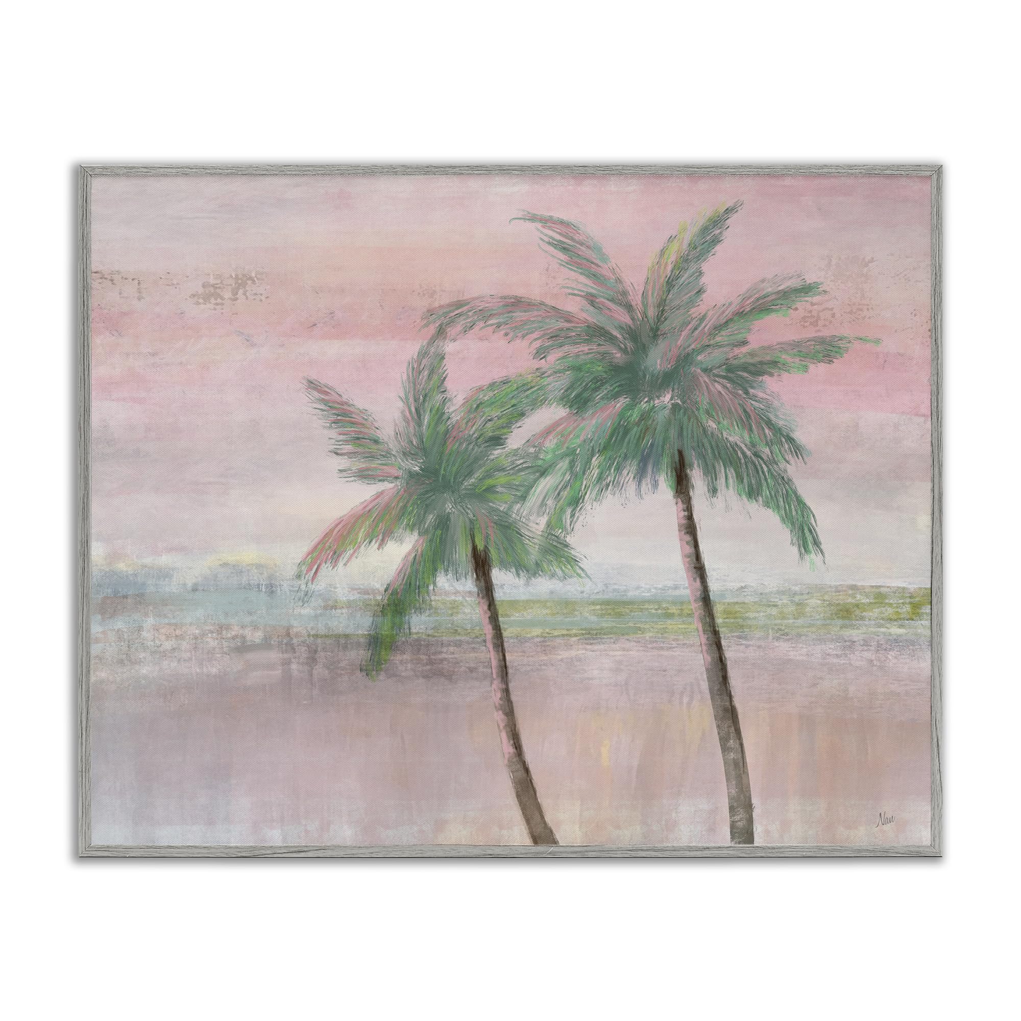 Stupell Industries Farmhouse Gray (Textured) 'Sunset Palms At Dusk'| Framed Giclee Art