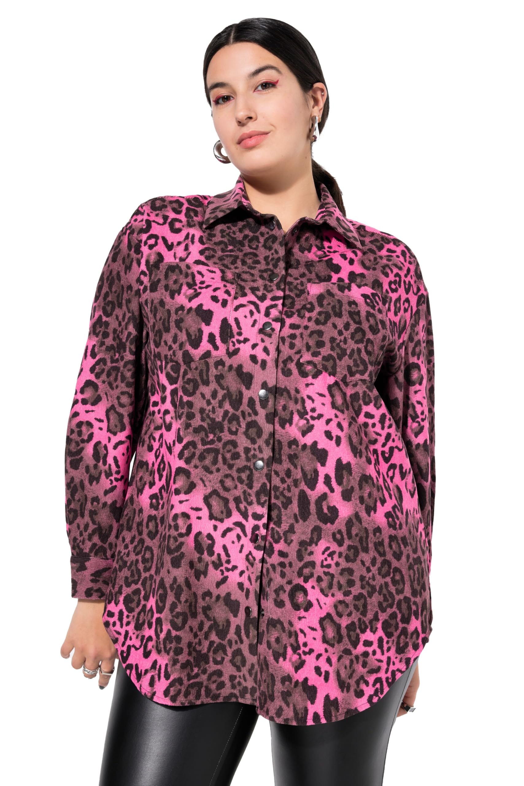 Studio Untold Damen große Größen Übergrößen Plus Size Cord-Hemd, Oversize Shape, Leoprint 838408