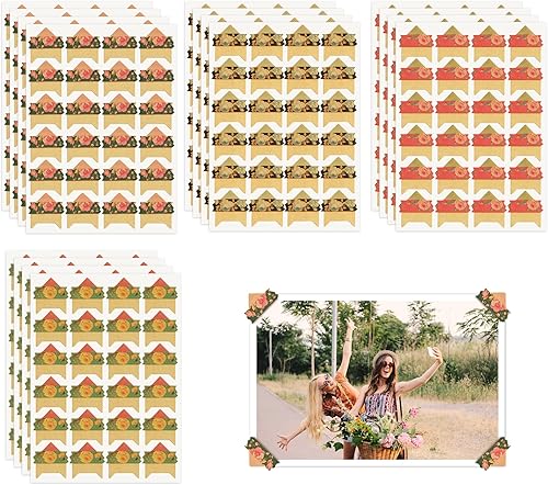 16 hojas de 384 piezas de esquinas de fotos vintage autoadhesivas Kraft para montaje de imágenes para bricolaje, álbum de recortes, diario, diario