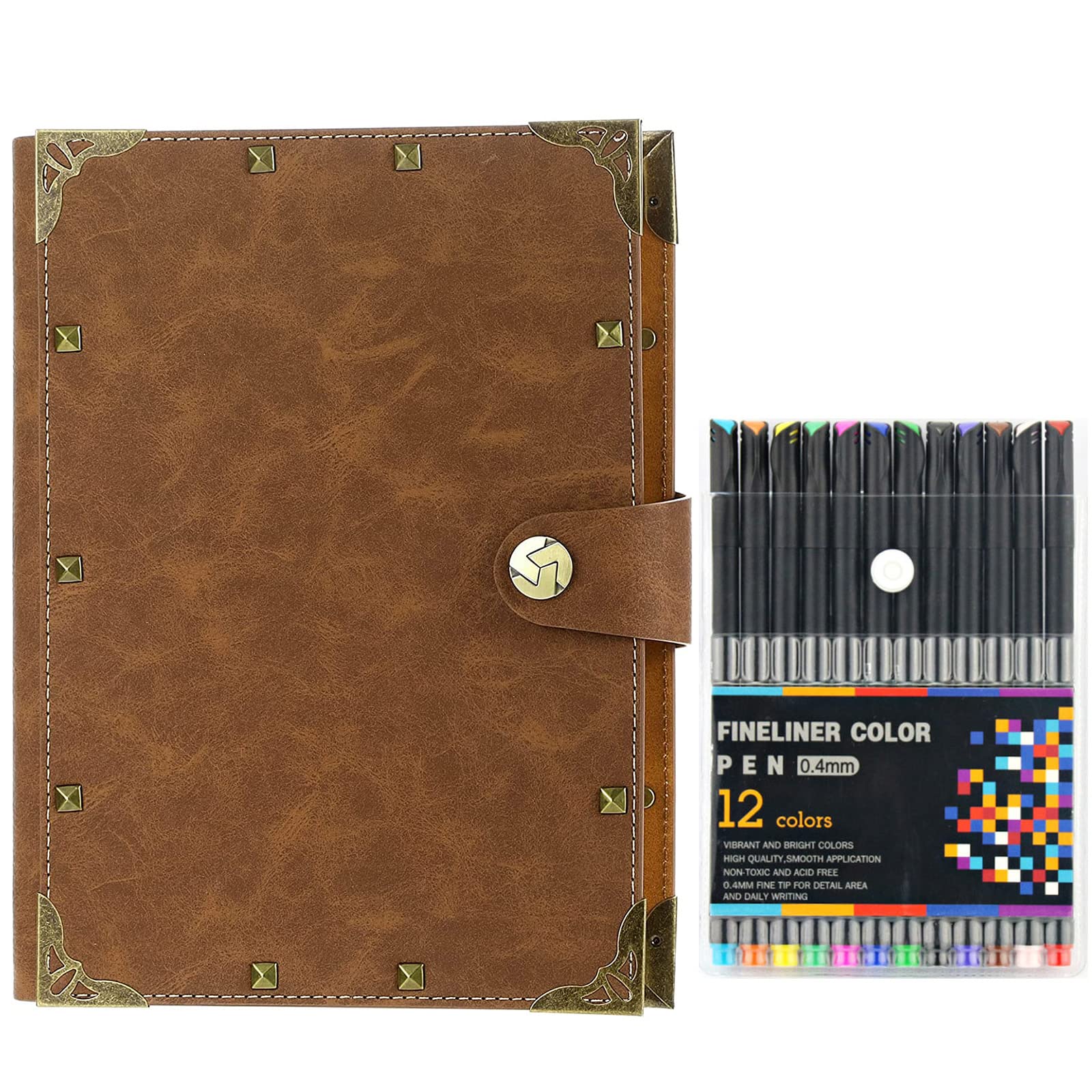 A5 Planner Kits A5 Binder Journals Leather Notebook Lined Paper with 12 Markers,6 Rings Binder A5 Journal Planner Refillable Notebook Writing Journal