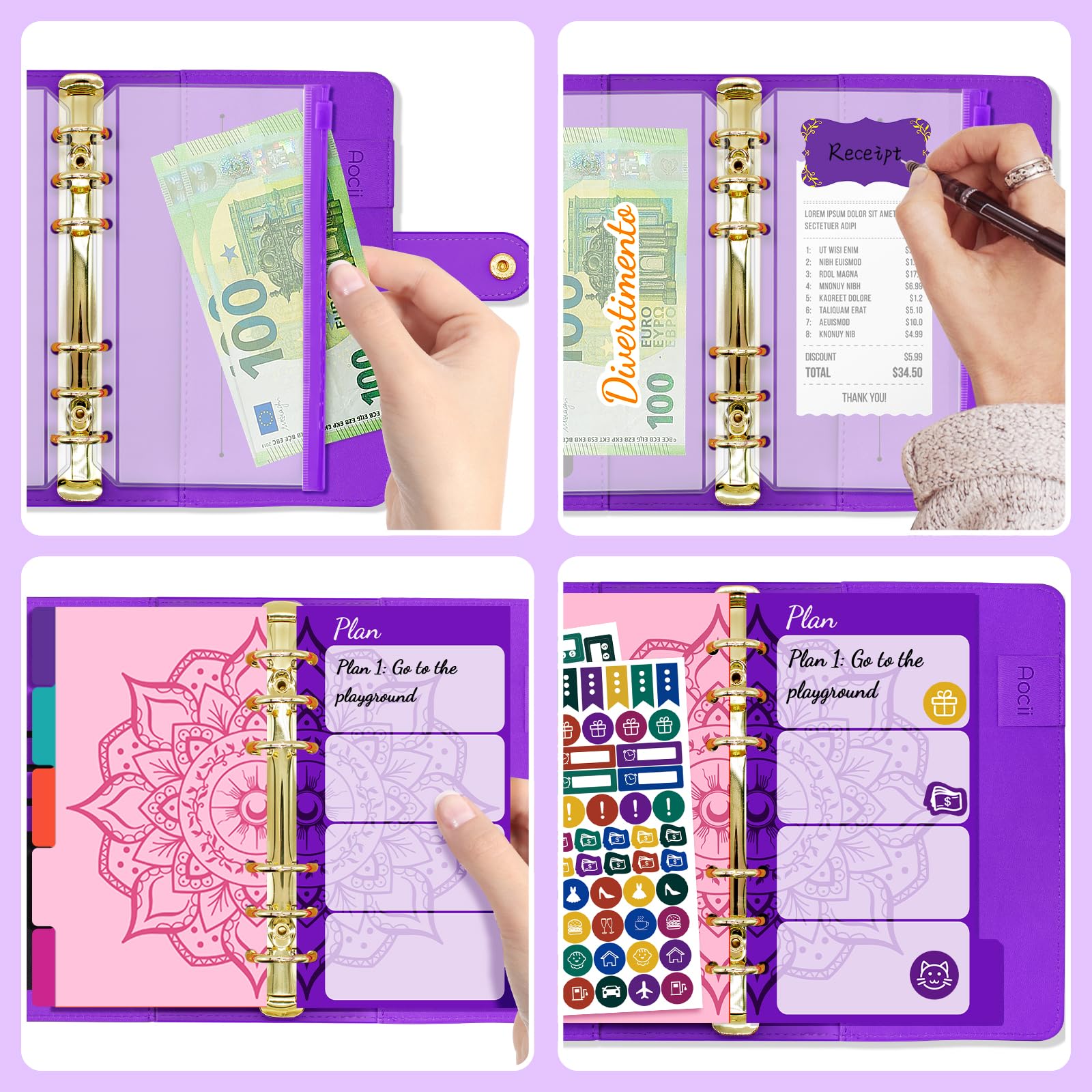 Italian Budget Folder for Planning, A6 PU Leather, Budget Sheet and DIY Stickers for Cash Budget Organiser - Image 3