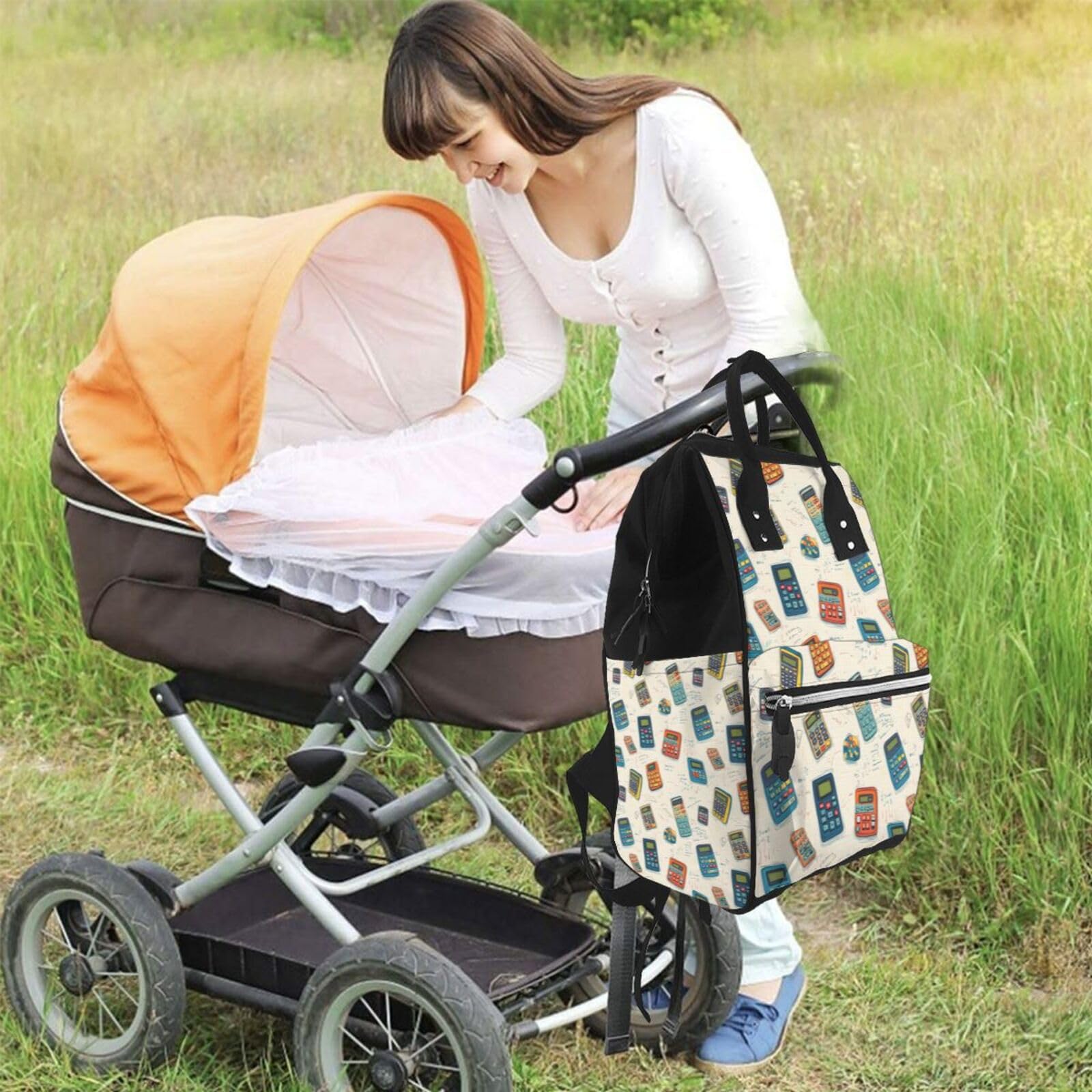 Wickeltasche mit Retro-Taschenrechner-Muster, Rucksack, Kleinkind, Baby, Mädchen, Jungen, Wickeltasche für Mama, Papa, Mama, Reisetaschen, Babytaschen für Damen und Herren