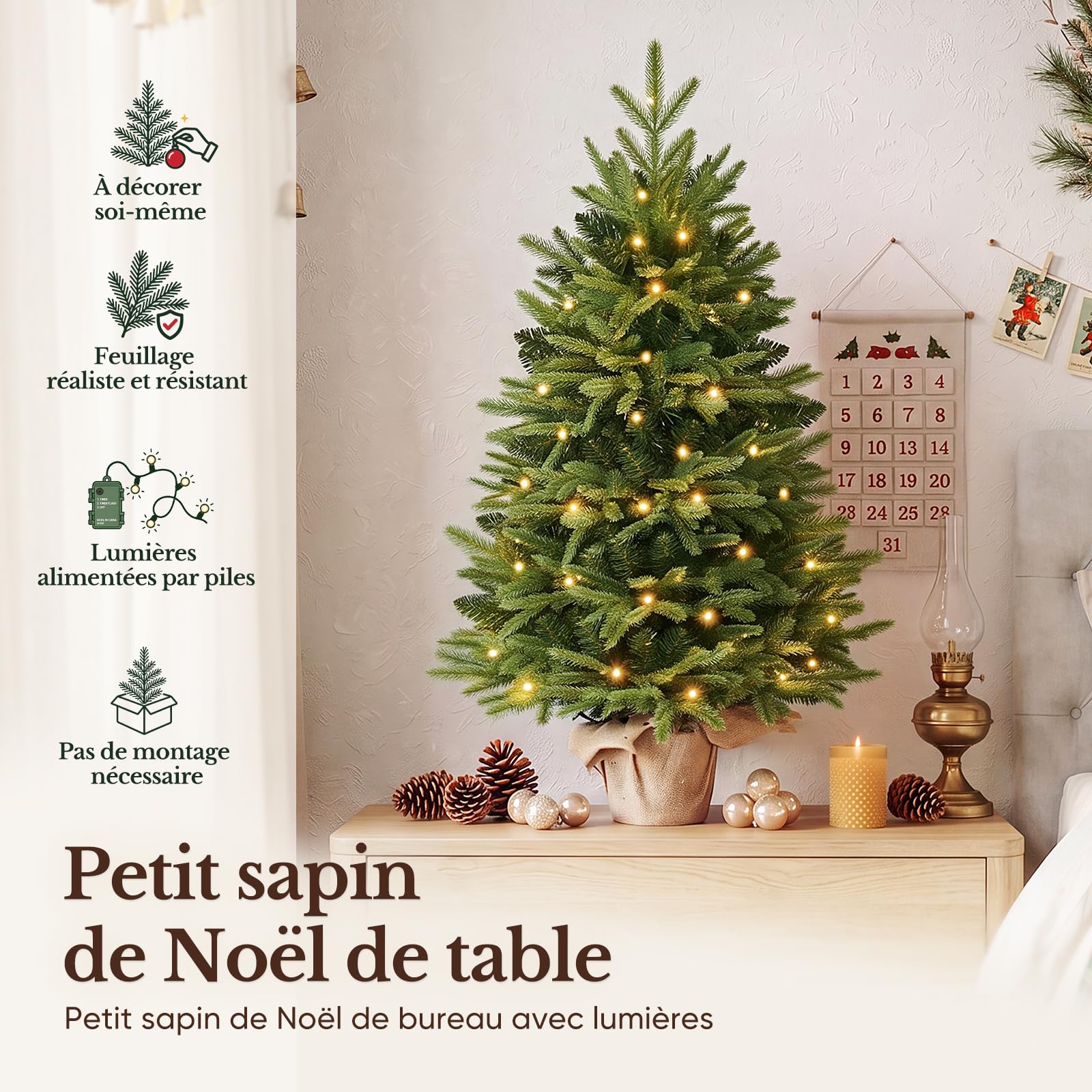 Hokeeper Sapin de Noël artificiel de 120 cm | Sapin de Noël artificiel en pot - Pour l'intérieur et l'extérieur - Branches réalistes en polyéthylène