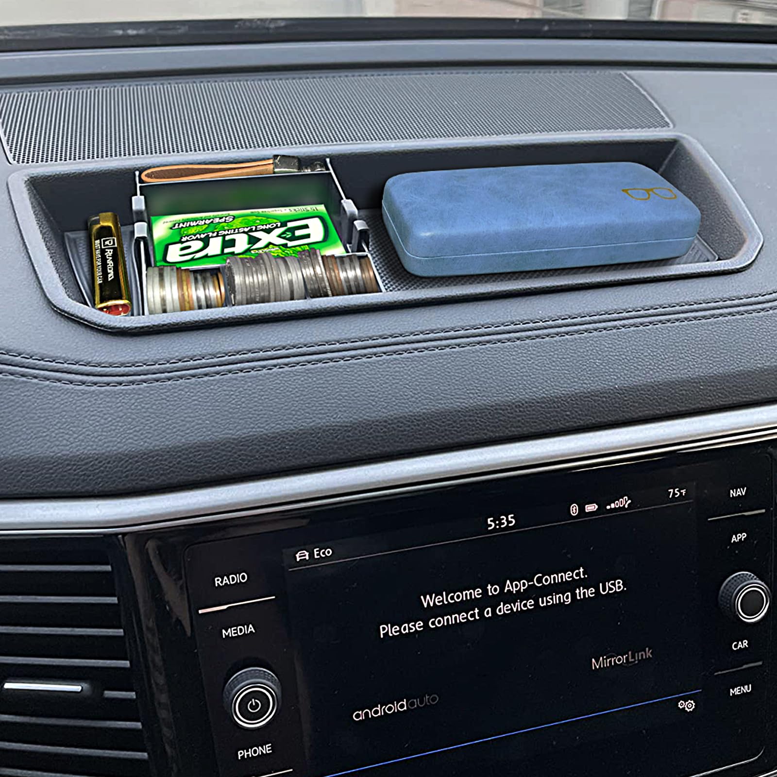 RUNROAD Dashboard Organizer Interior Tray Compatible with VW Atlas and Cross Sport 2018 2019 2020 2021 2022 2023 Accessories, Dash Mounted Storage Holder Insert Dash Board Black