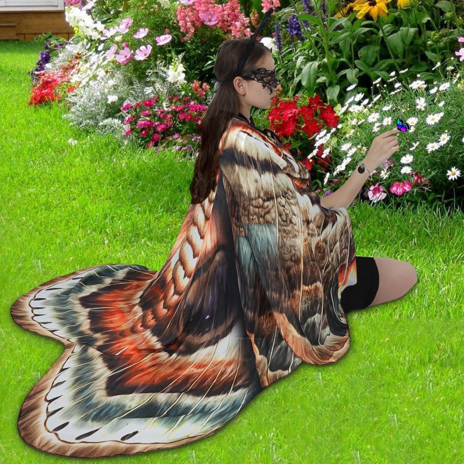 Butterfly Costume for Women Moth Wings Cape Adult with Mask and Headband for Halloween,Masquerade Party,Photo Shoots - Image 7