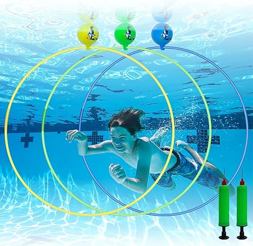 3 anillos de buceo juguetes de buceo de 32 pulgadas anillos de piscina flotantes juguetes de natación con 2 infladores divertido juego de piscina