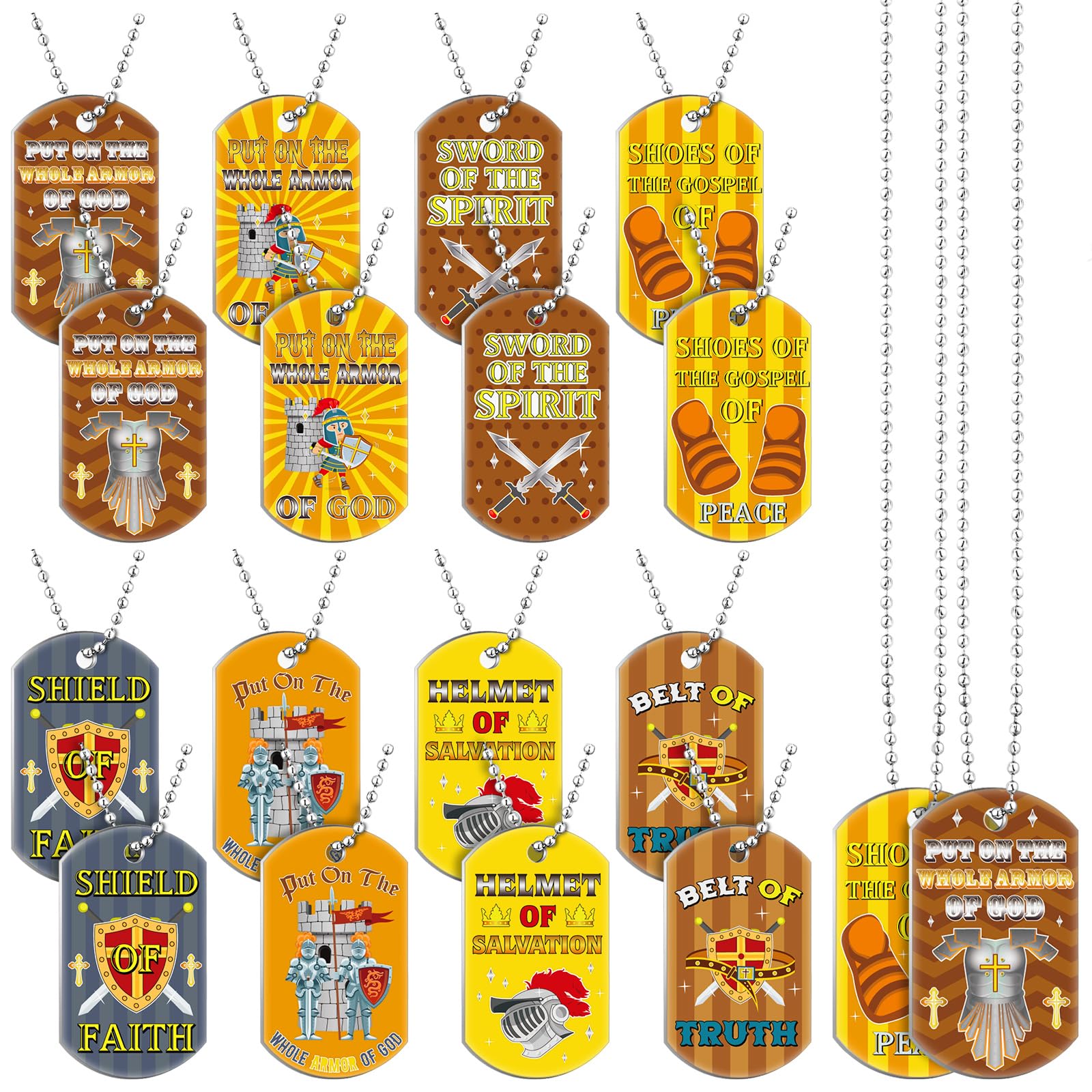 Aliceset 24 Pcs Bible Verses Religious Christian Dog Tag Necklace Religious Party Favors Inspirational Motivational Necklace Bulk for VBS Halloween Sunday School Prizes Gifts, Tag: 1.85 x 1.06 inches