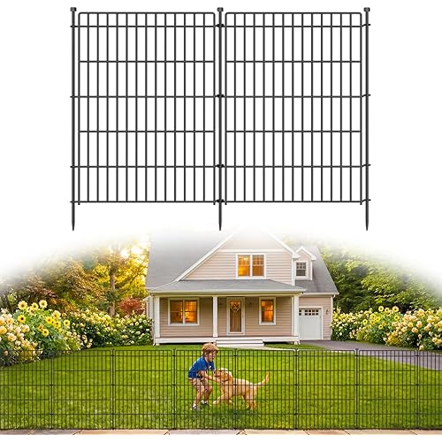 10 Panels No Dig Garden Fence Animal Barrier, 34in(H) × 22.5ft(L) Decorative Metal Outdoor Dog Fence, Rustproof Pet Fencing for Yard, Patio, Flower Bed -Temporary Fencing| Easy to Install