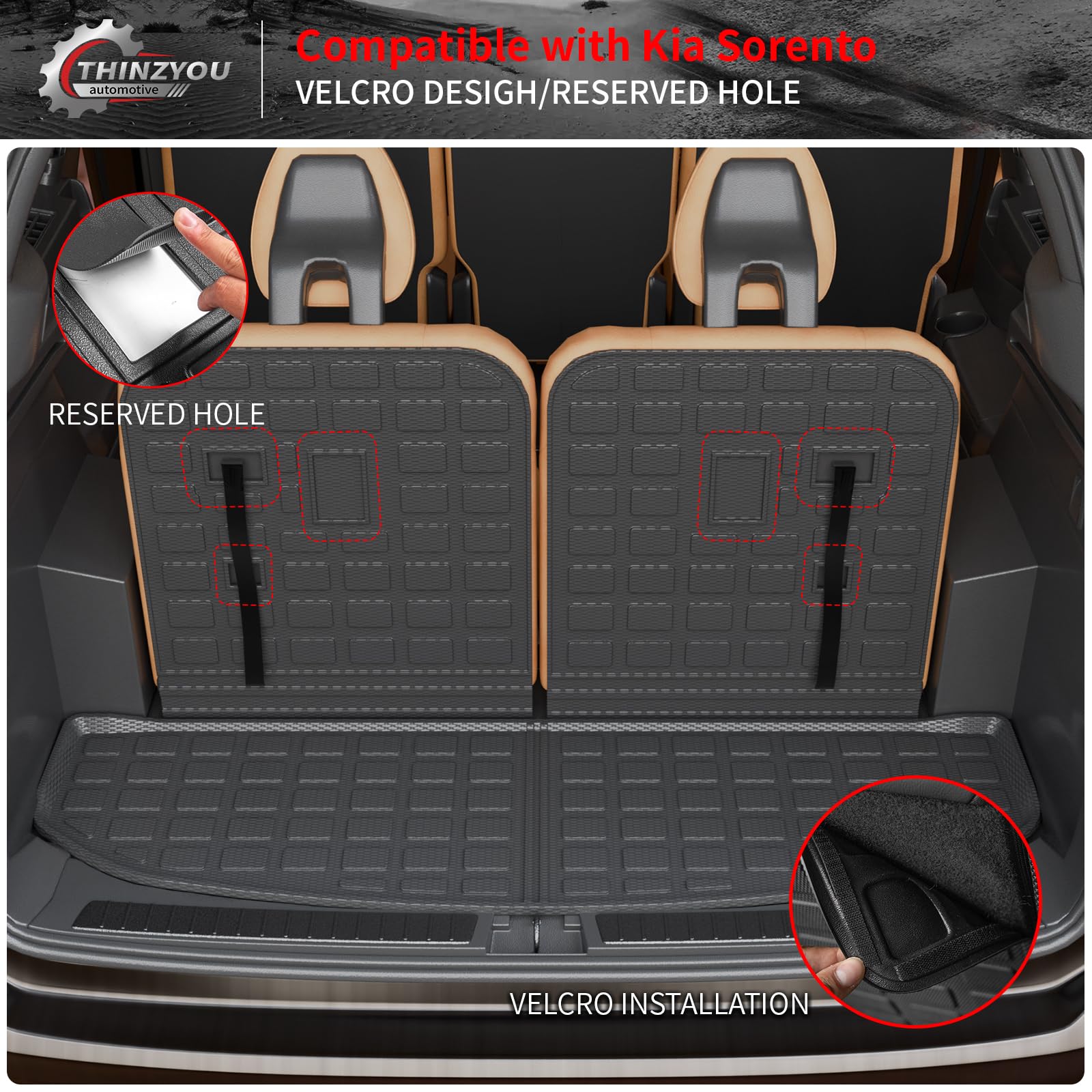 Thinzyou Floor & Cargo Mats For 2021-2026 Kia Sorento – TPE Waterproof Trunk Mat With Backrest Protector, Fits 6 & 7 Seats (Not Hybrid) - View #12