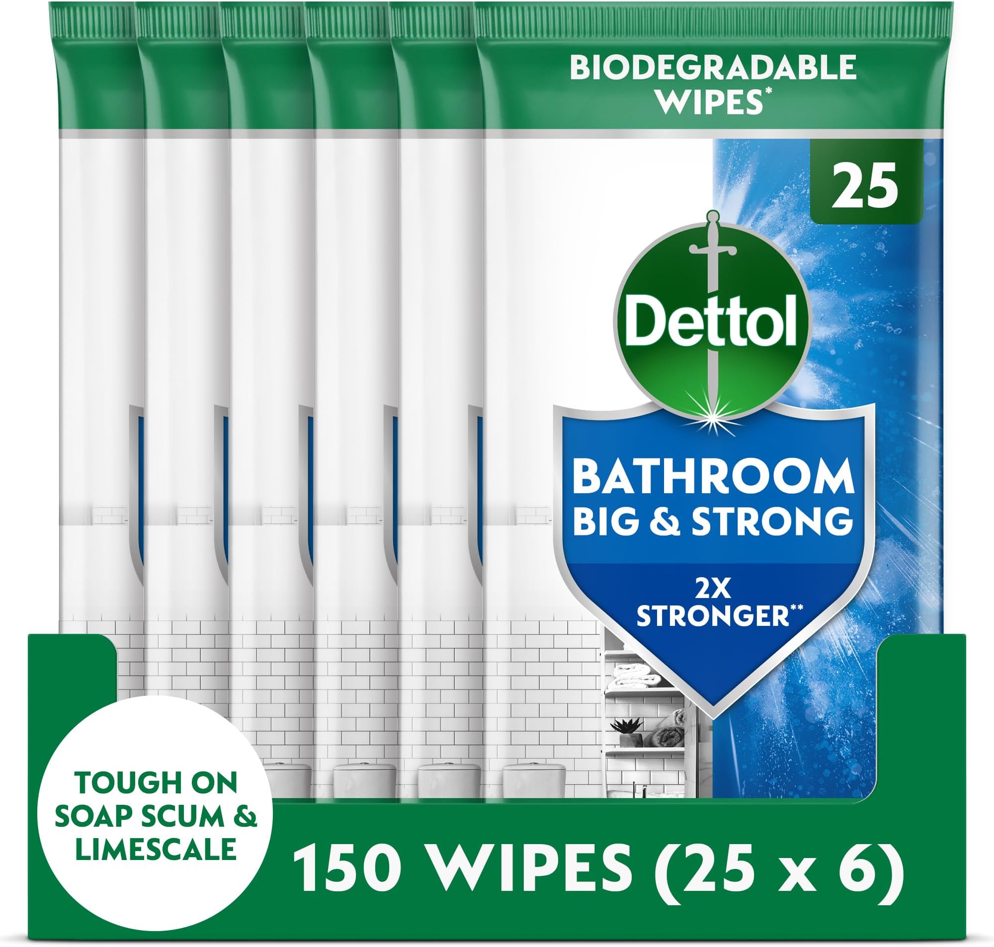 Kitchen, Bathroom Biodegradable Wipes, Big and Strong (6 x 25) 125