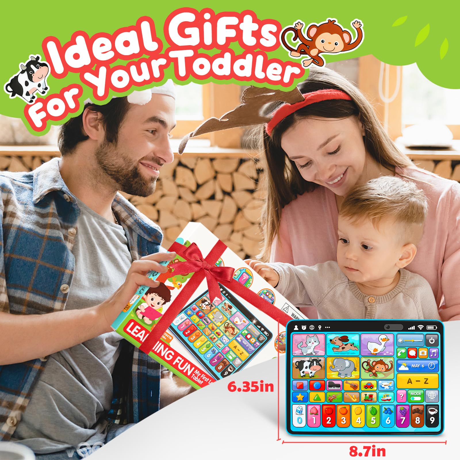 Peacurh Trilingual Learning Toy Tablet with Music & Sound, Montessori Speech Musical Therapy Toys, Gifts for Boy, Girl, Baby, Toddler, for Age 1, 2, 3 Year Old (12-18 Months)