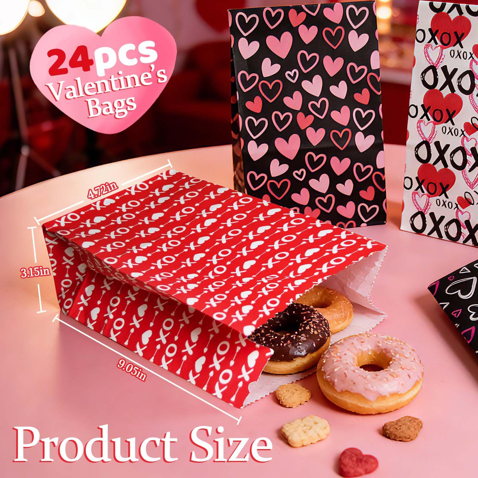 Haobell Valentines Day Bags - 24 Pcs Valentines Goodie Bags With Stickers for Classroom Parties, Kids, Coworkers