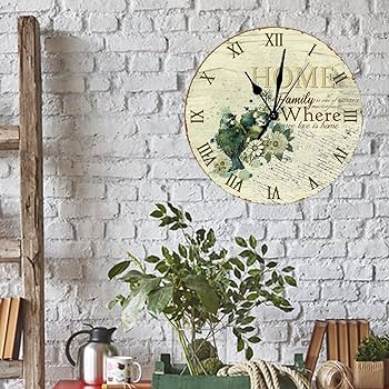 Non Ticking Silent Wall Clock Retro Vintage Floral Yellow Sunflower Clock With Roman Numerals Battery Operated Home Is Where The Heart Is Decorative Kitchen Living Room Bedroom Wall Clocks 15 Inch