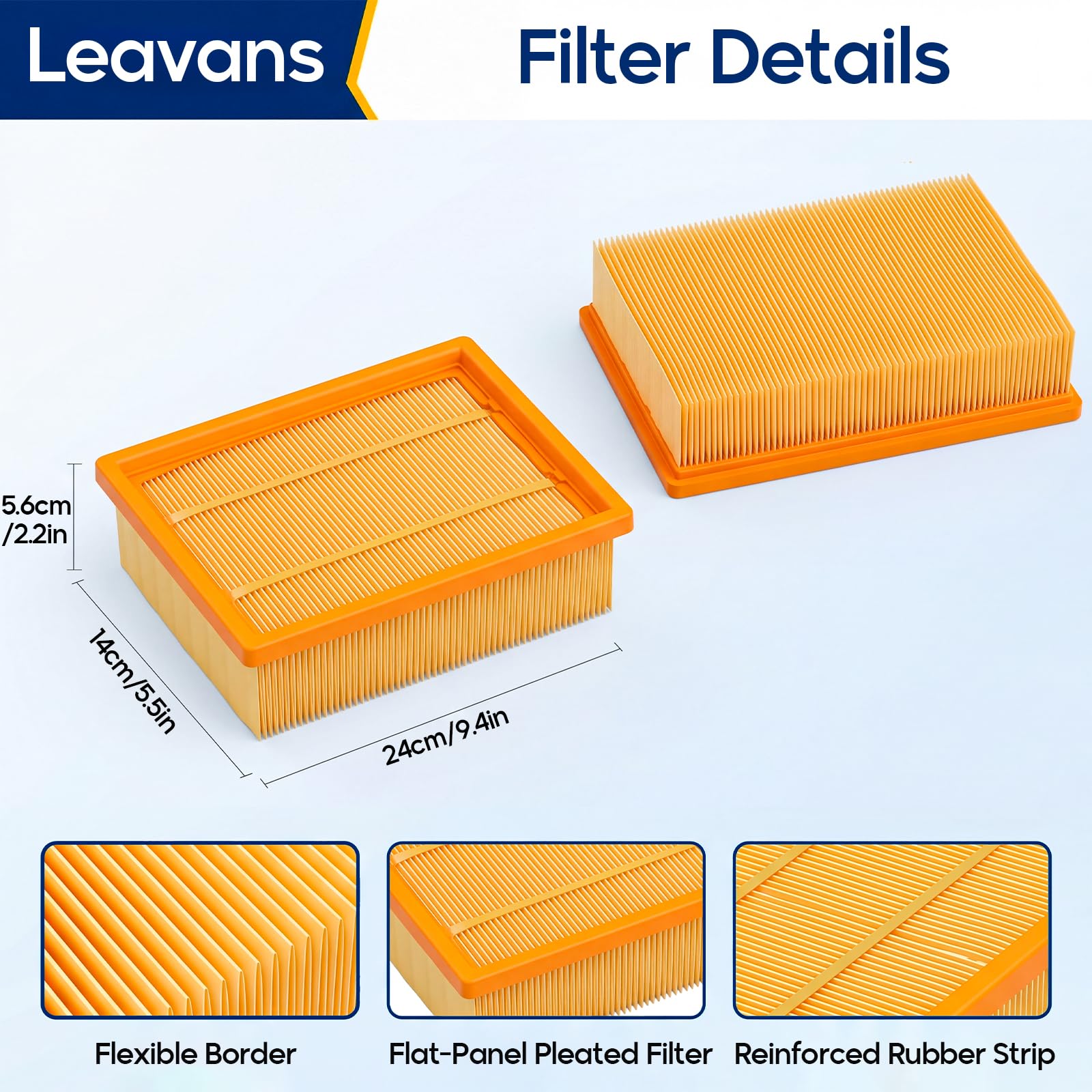 Lot de 2 Filtre Plissé Parties Pour Bosch GAS 35 L AFC/GAS 35 L SFC+/GAS 35 M AFC/GAS 55 M AFC Aspirateurs Eau et Poussière,Référence 2 607 432 034,2607432033,Réutilisable et Lavable