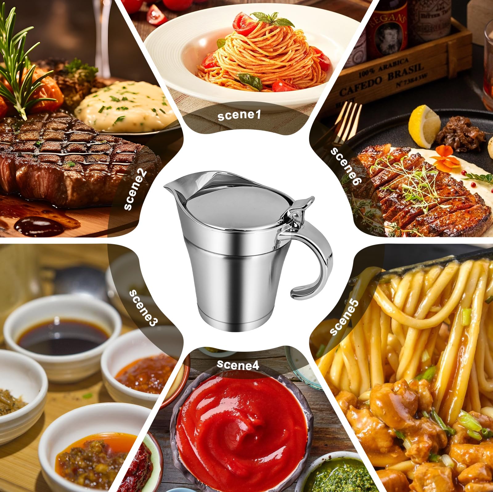 Carafe à sauce thermique en acier inoxydable avec couvercle rabattable, bol de 750 ml, double isolation, carafe à sauce argentée, récipient pour sauce thermique, gobelet pour sauce vanille, crème et