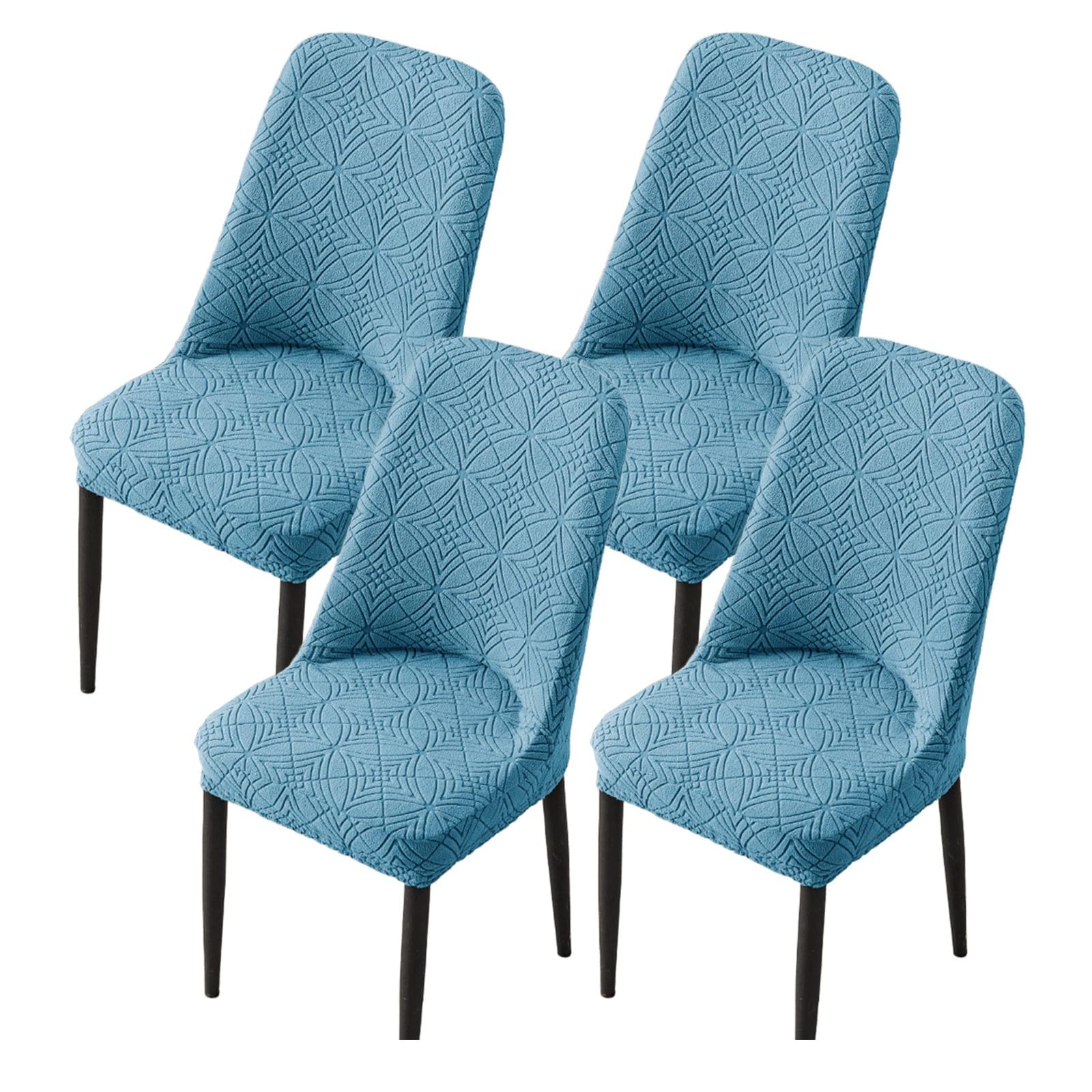 Lot de 4 housses de chaise de salle à manger à dossier incurvé – Extensibles, antidérapantes avec élastique en bas, douces et lavables pour maison, mariages, fêtes (bleu lac)