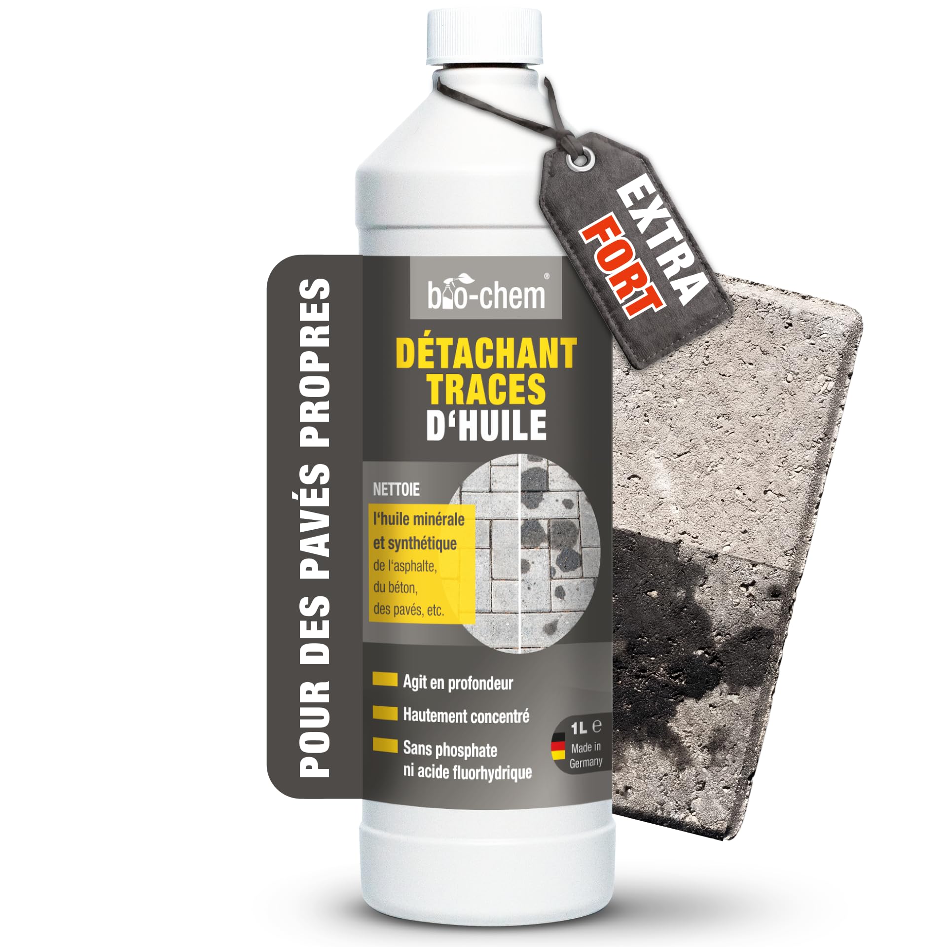 bio-chem Détachant pour taches d'huile 1L pour les pavés et le béton | Détachant concentré biodégradable - Nettoyage sols en pierre et asphalte - Nettoyant voitures, garages et terrasses