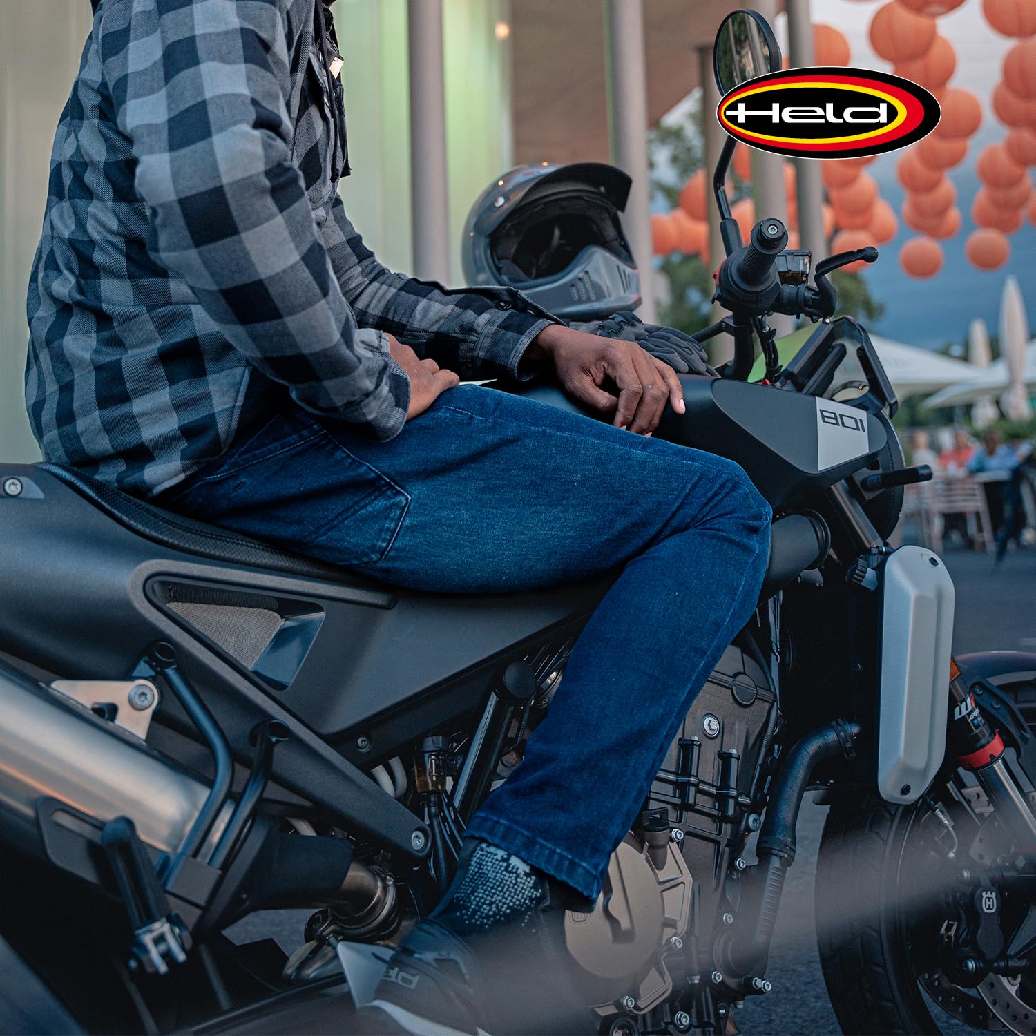 Held Stockton WMS Motorrad Jeans Damen Slim Fit aus Cotton Cordura Stretch - Sommer Motorradhose mit Protektoren d30 Ghost Level 1 - CE Schutzkleidung Klasse AA, Blau, Größe 26/30