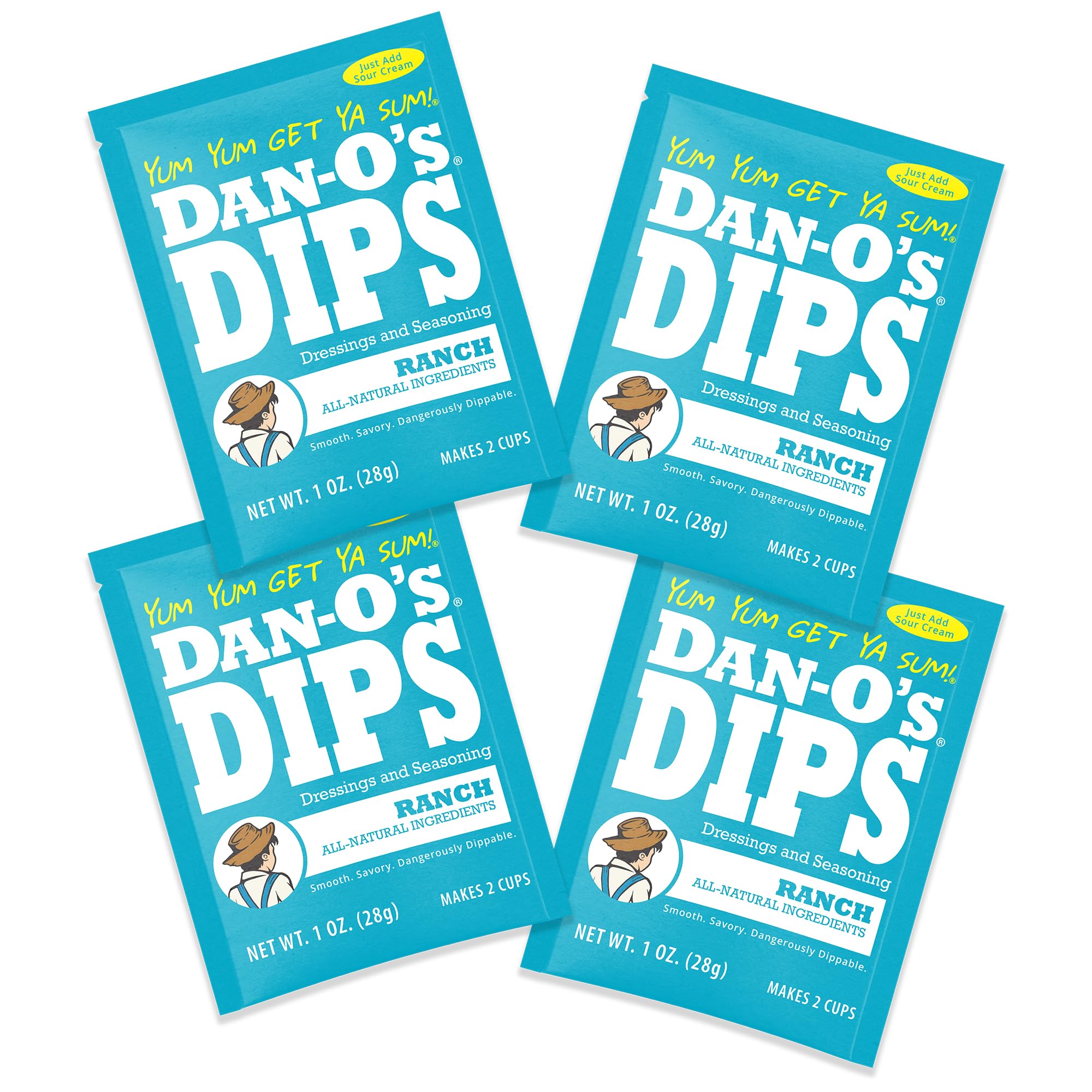 Dan-O’s Dips Pack (4 Pack) – Ranch Flavor – All Natural Seasoning Packets – Just Add Sour Cream or Greek Yogurt – No Artificial Ingredients