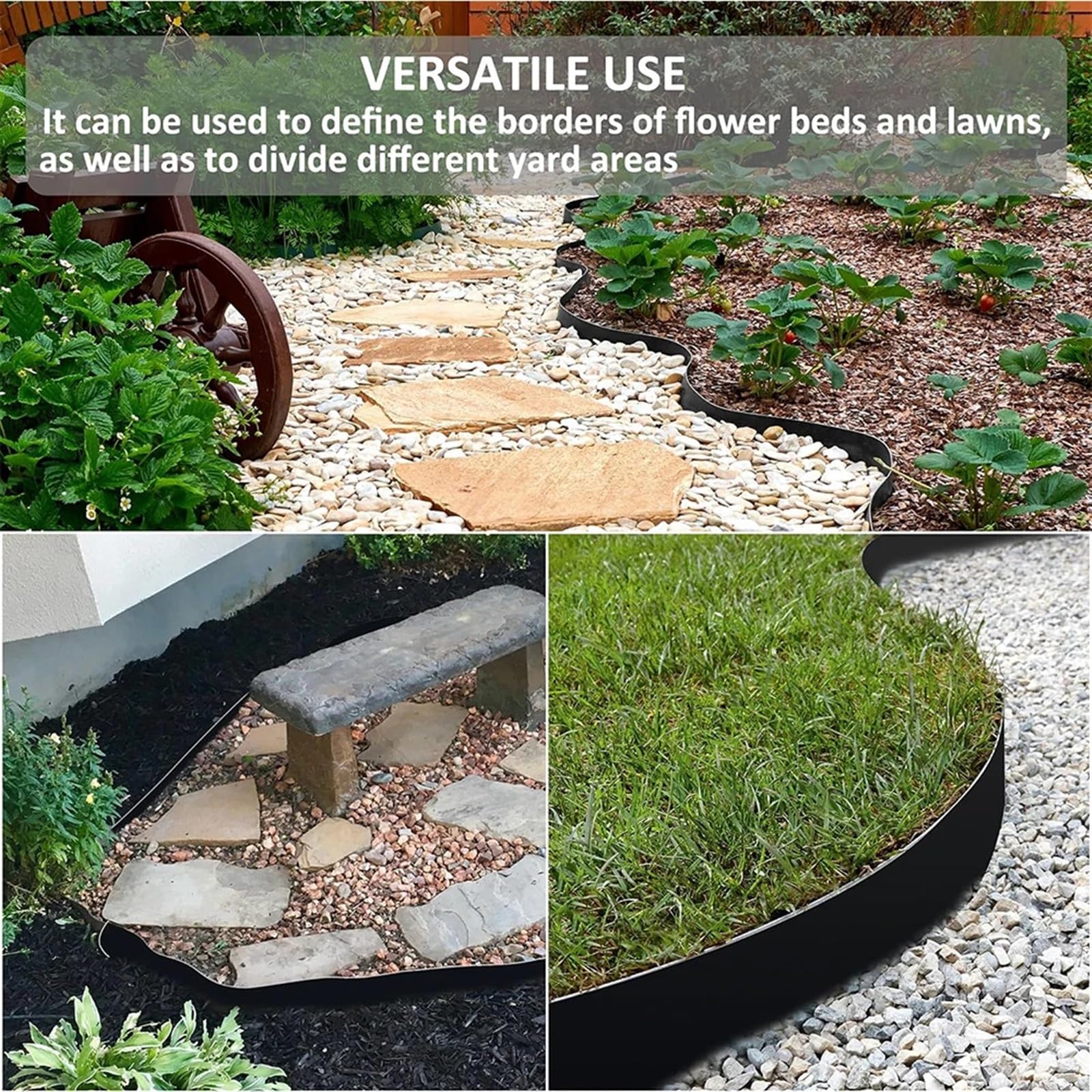 LandscaEdgiBorder - Juego de 30 estacas de plástico para jardín, 10 metros, fácil de instalar