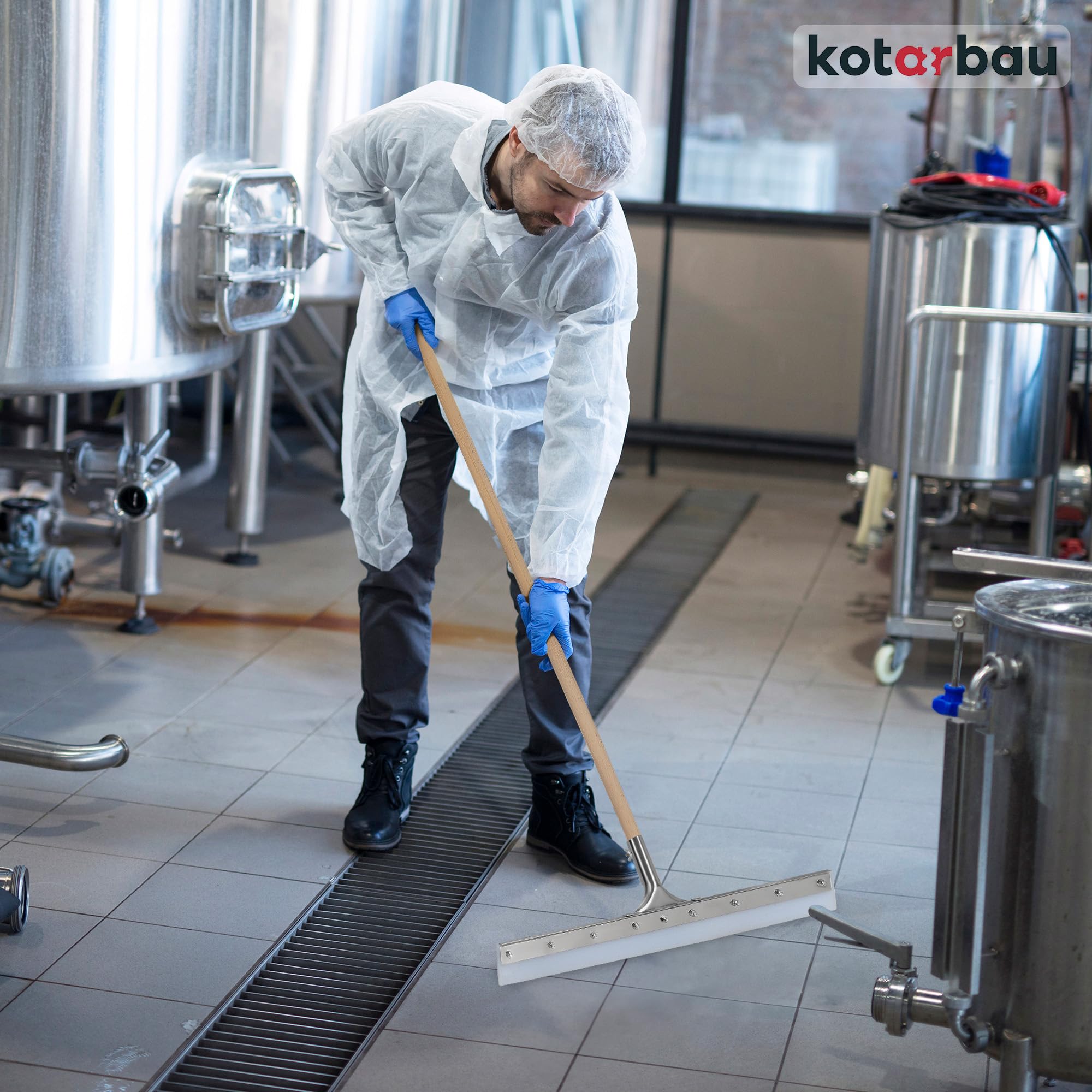 KOTARBAU® Ściągacz Silikonowy - 59 CM - Ściągaczka do Wody - Guma do Ściągania Wody z Podłogi Posadzki - Metalowa - Trzonek Drewniany - 150 CM