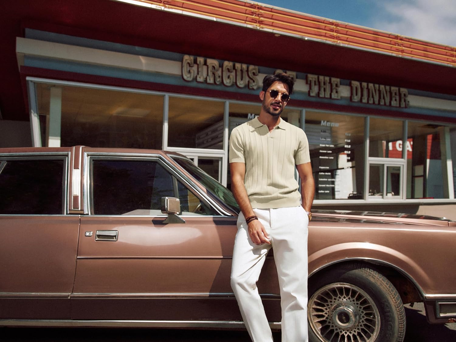 PJ PAUL JONES Men's Polo Shirt V Neck Texture Shirt Short Sleeve Casual Knit Polos - Image 3