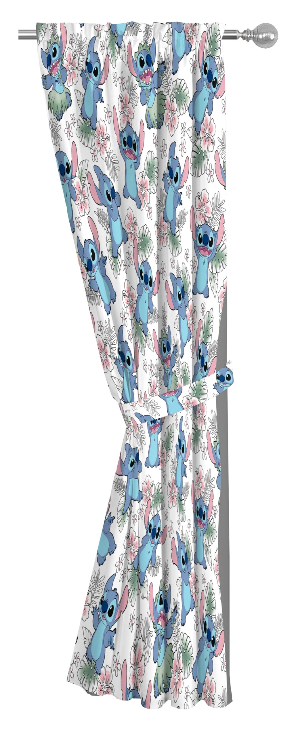 Jay Franco Fenstervorhänge für Kinderzimmer, 4-teiliges Drapier-Set mit 2 Raffhaltern, mehrfarbig – Lilo & Stitch, 106,7 cm B x 213,4 cm L (2 Stück)