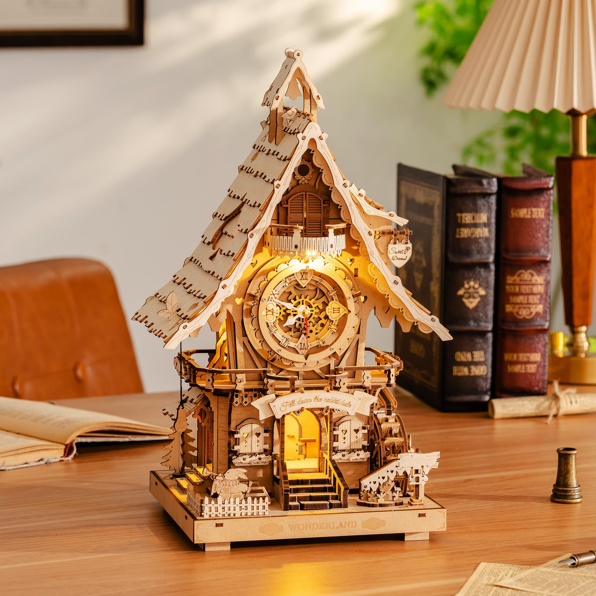 ROBOTIME Puzzle 3D Horloge à Coucou en Bois pour Adultes,Kit de Modèle à Construire,Horloge Fonctionnelle avec Son du Coucou,Décoration Maison,Cadeau pour Adolescents&Adultes,LC901 (Couleur de Bois)