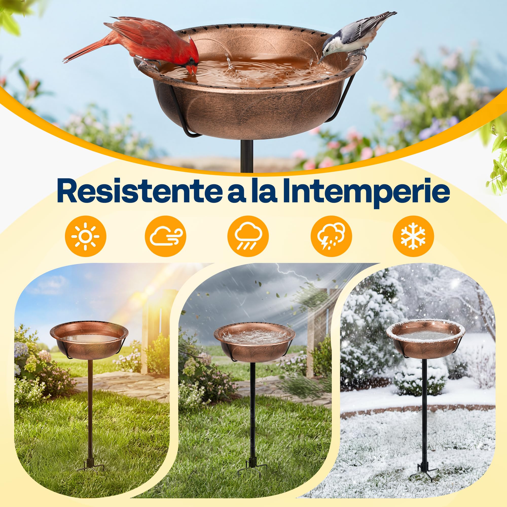 VIVOHOME Baño para Pájaros Exterior, Cuenco Desmontable con Base 4 Puntas, Baño y Comedero para Jardín y Césped (Bronce)