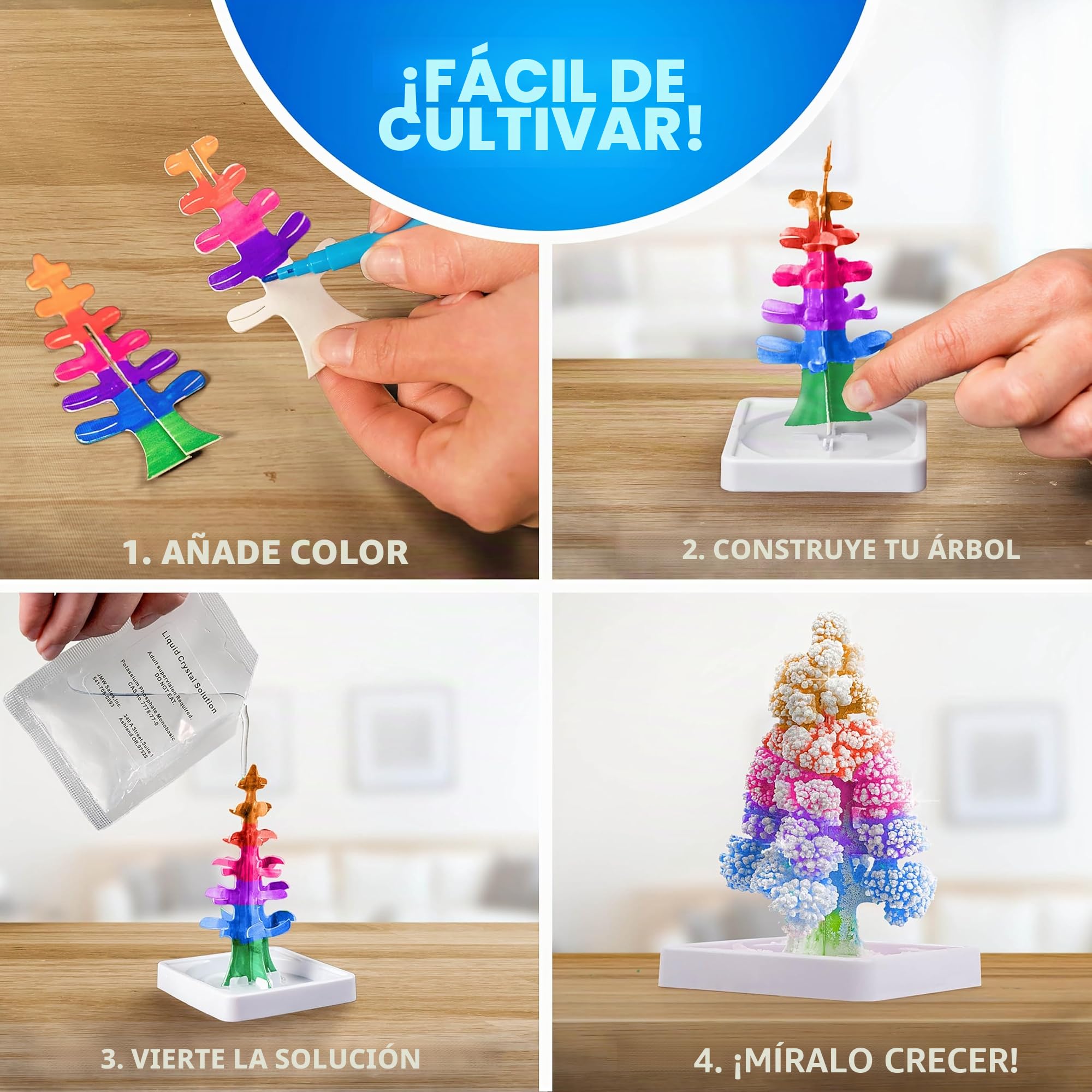 National Geographic Kit de Manualidades para Niños: Kit de Cultivo de Cristales con Suministros de Arte, Geoda y Guía CTIM - Haz Crecer 6 Árboles de Cristal en 6 Horas