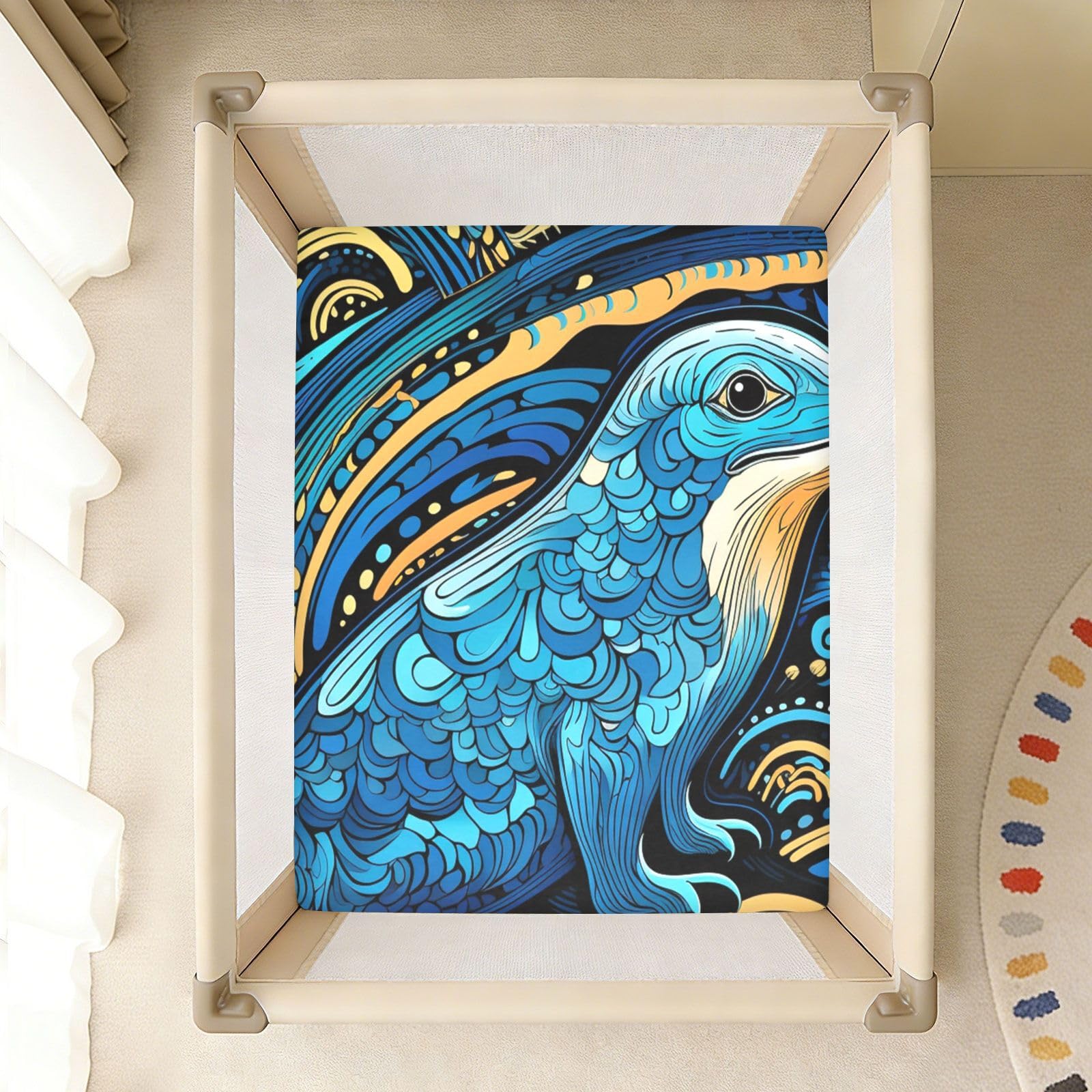 Arte Abstracto Azul Platypus Sábana de Cuna para Niños Pequeños,Sábanas de Algodón Suave para Bebés Aptas para Colchón Corralito