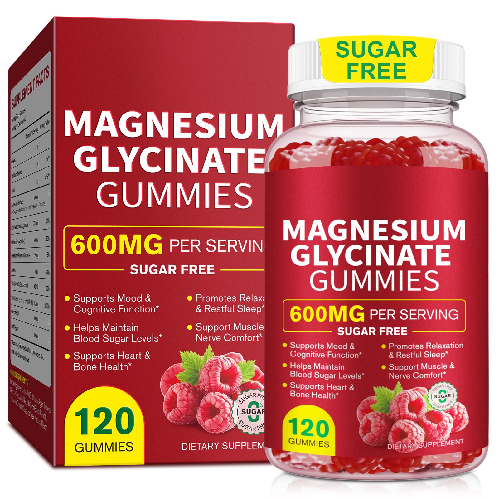 Magnesium Glycinate Gummies 120 Count, 600mg High Absorption Magnesium with L-Threonate, Sugar-Free & Non-GMO Supplement, Supports Relaxation and Sleep for Adults