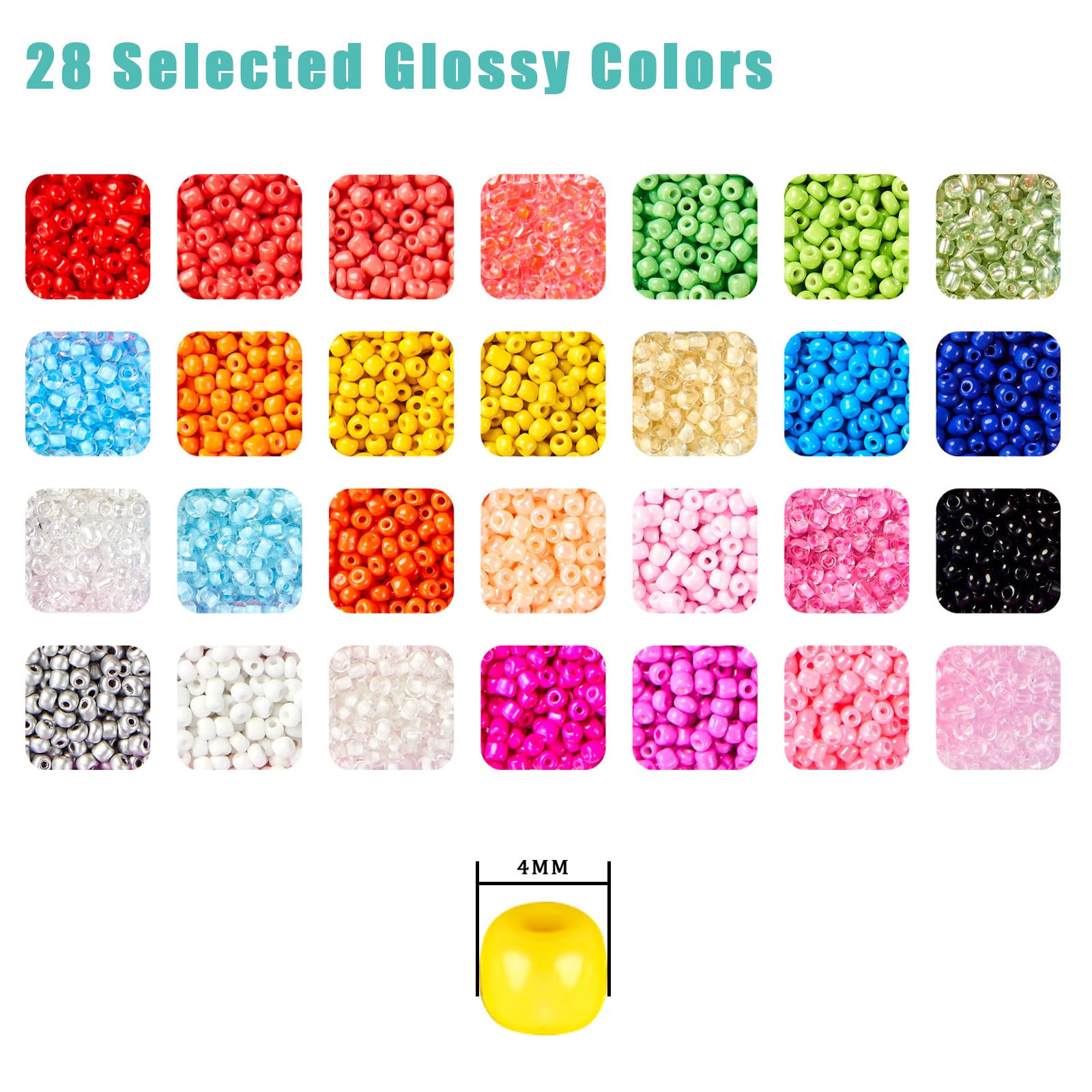 Set Perline Per Braccialetti LEUCHTAMOR - 6600 Perline 4mm + 1000 Con Lettere, 28 Colori, Completo Di Accessori