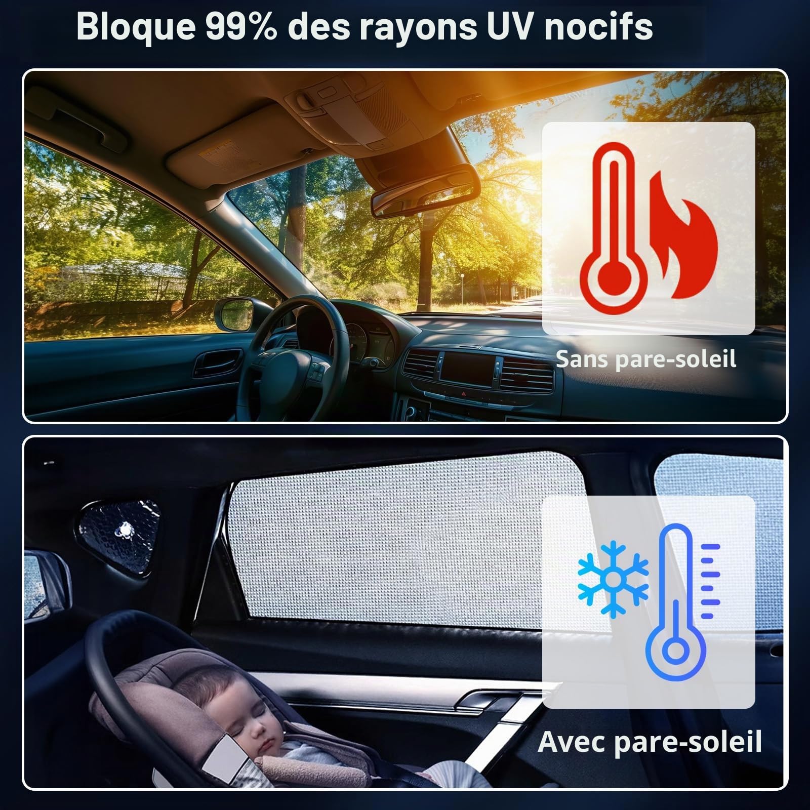 Tapis thermique intérieur pour la cabine conducteur, compatible avec VW T5/T6 LWB (empattement long) - Set de 8 pièces, multicouche, protection solaire indéchirable, montage facile