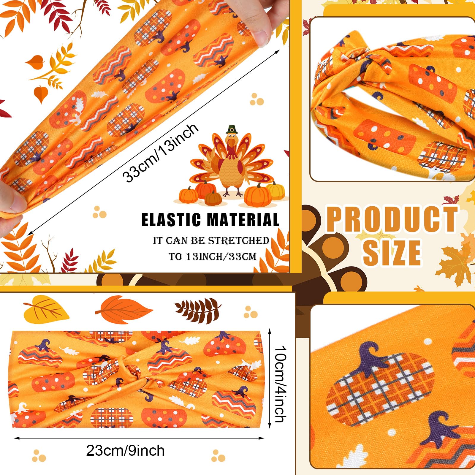 Giegxin 30 diademas elásticas de otoño para mujer, accesorios para el cabello de calabaza de otoño, envolturas elásticas para la cabeza para mujeres y niñas