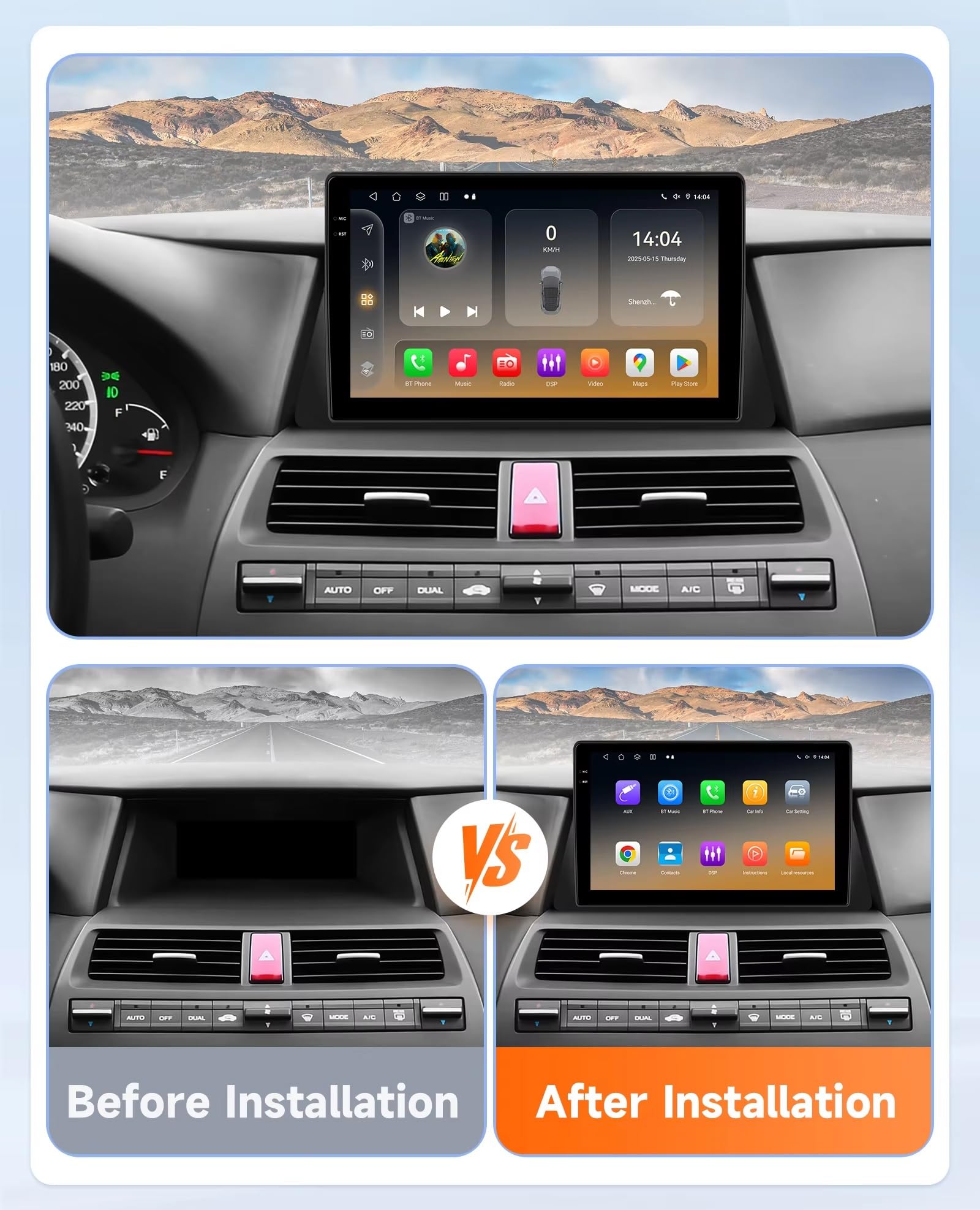 Generico Autoradio Android 15 2 DIN con Schermo Touchscreen da 10 Pollici per Honda Accord 8 2008-2013 con Telecamera Posteriore/CarPlay/Bluetooth/FM/GPS/USB/Wi-Fi/comandi al Volante/Audio per Auto (