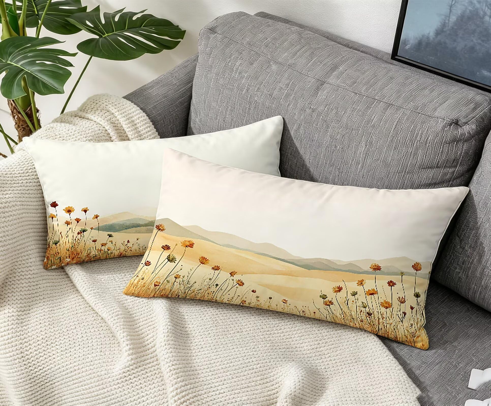 Orange Farbe Kissenbezug 60x80 Blume Kopfkissenbezug 2er Set,Wohnaccessoires & Deko,Weich und Atmungsaktiv Samt Stoff mit Verstecktem Reißverschluss für Bett Sofa Kissen Dekokissen-85683