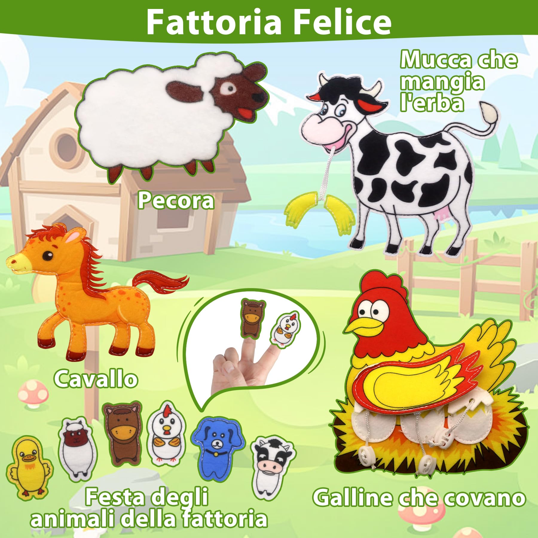 Meafeng Busy Board Libro Montessori Interattivo 1 Anno, 18 in 1 Busy Farm Quiet Book Montessori Sensoriale Educativo Giochi per Bambini di 1 2 3 4 Anni, Giocattoli da Viaggio per Bambini Piccoli