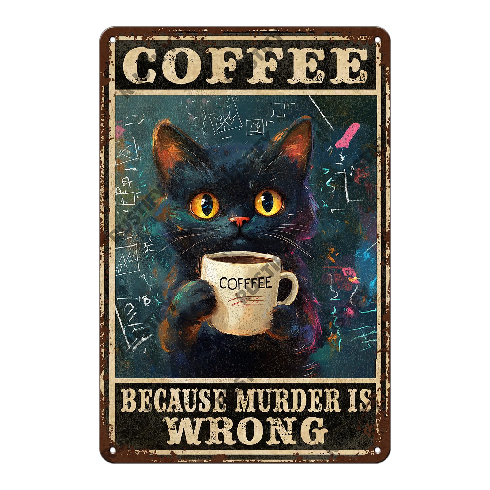 Anceky Coffee Because Murder Is Wrong Tin Sign Vintage Metal Sign Wall Decor for Outdoor Entryway Home Garage Backyard 12×8 Inch