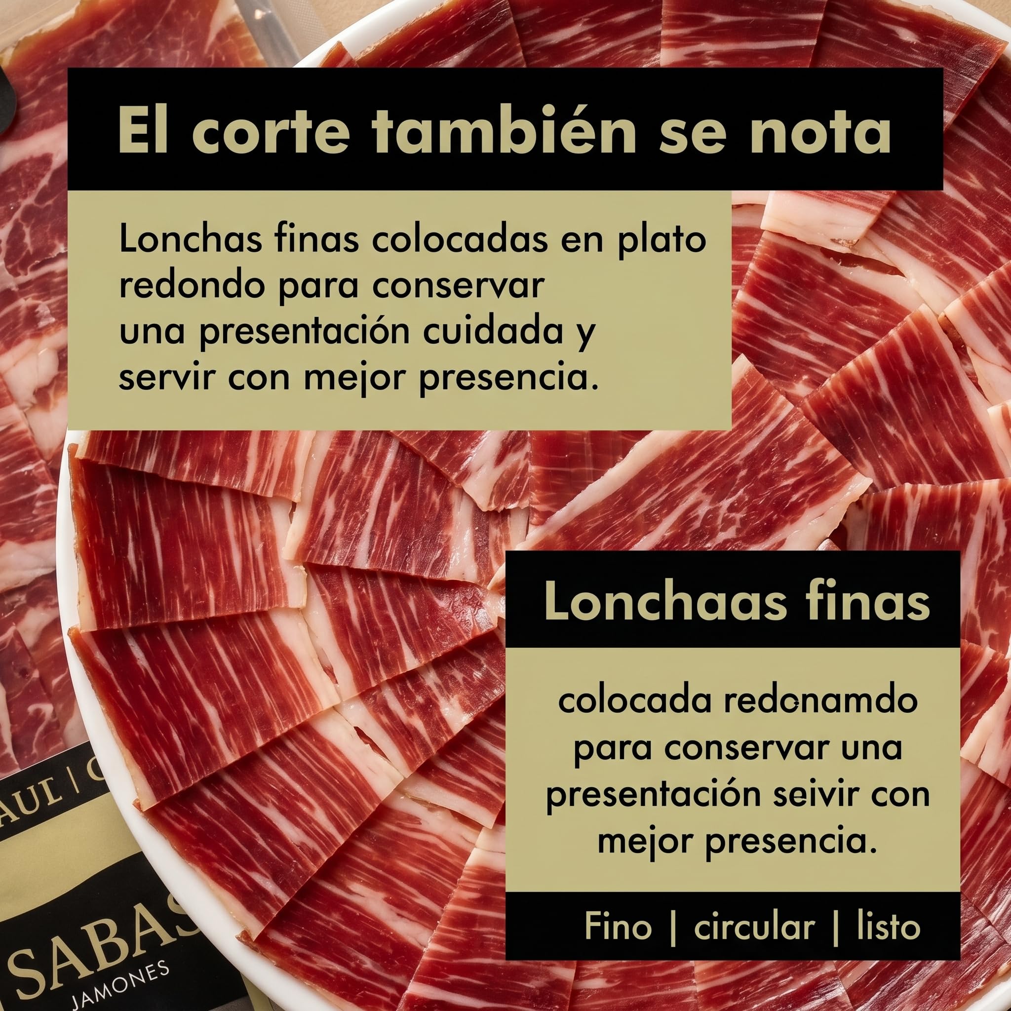 SABE A SABAS Jamon Bellota Iberico 75% Raza Iberica 5 Platos 100 g Cortado a Cuchillo Envasado al Vacio Curacion 36 Meses Loncheado Gourmet Regalo Premium Tabla Aperitivo Dehesa Espanola Fiesta