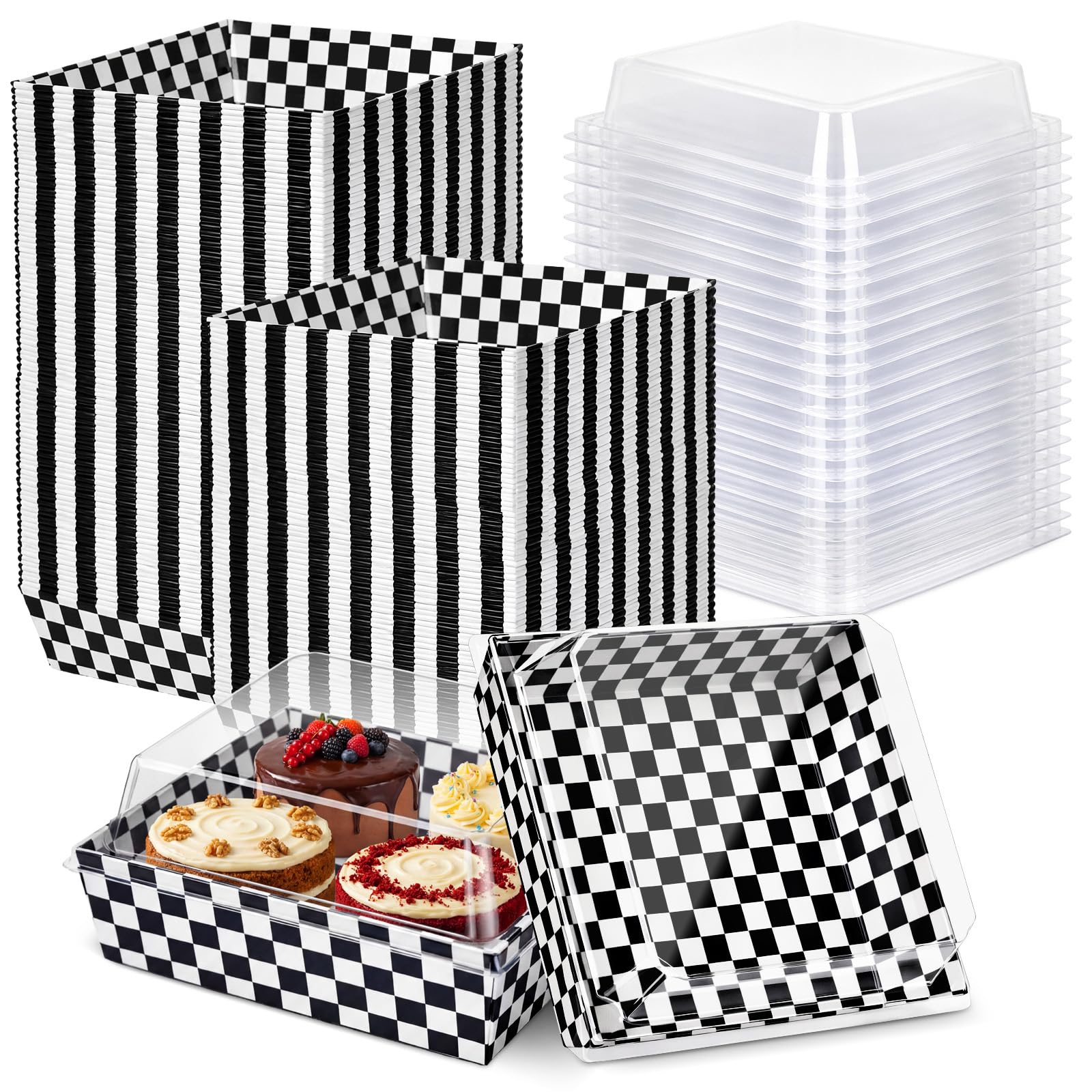 Potchen 50 Pack Summer Charcuterie Boxes with Clear Lids – Classic Checkerboard Design Boxes with Window for Cookies, Candy, and Mini Cakes – Ideal for Gift Giving & Bakery Packaging — image 1