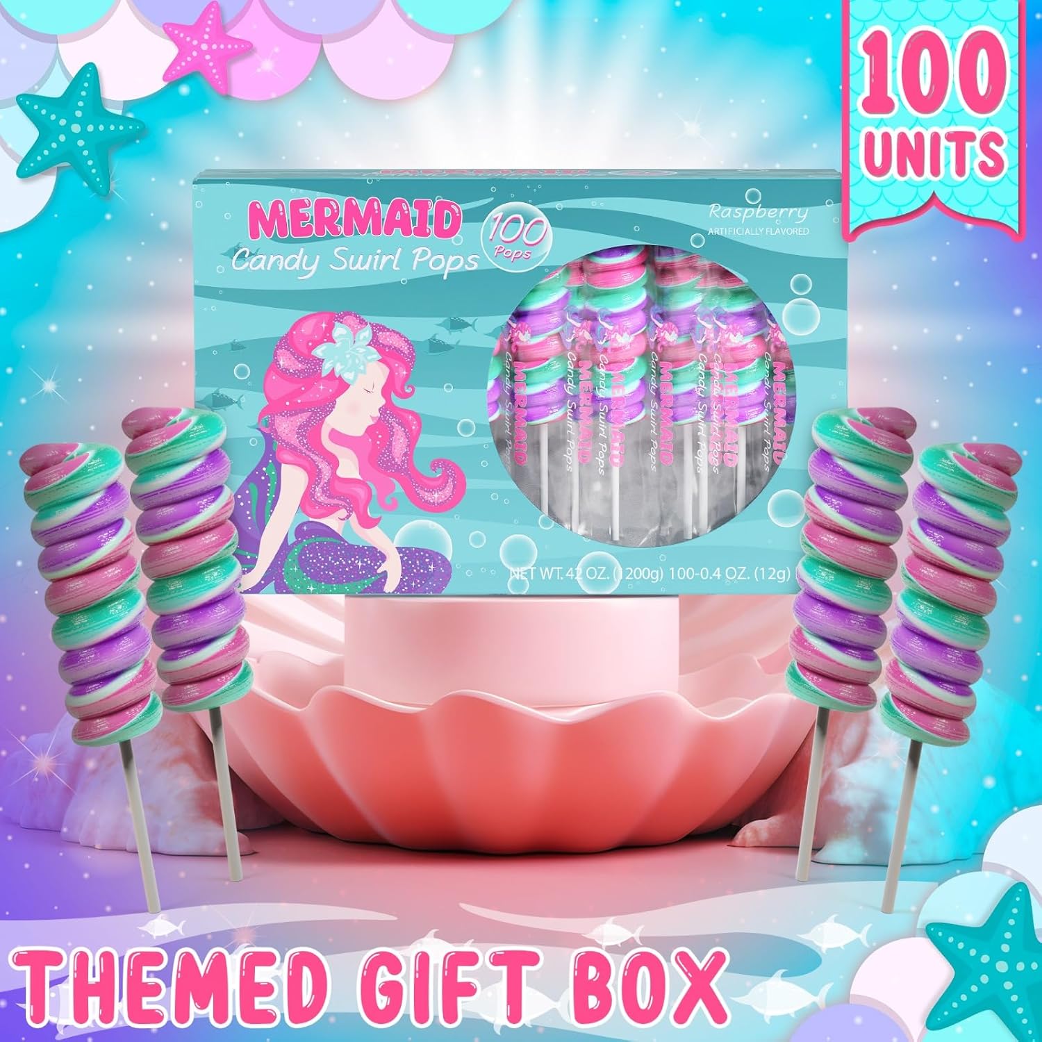 Mermaid Lollipops- Swirl Lollipops Mermaid Candy For Little Mermaid Party Favors & Mermaid Party Supplies - Mermaid Suckers (MERMAID, 100 Count (Pack of 3))
