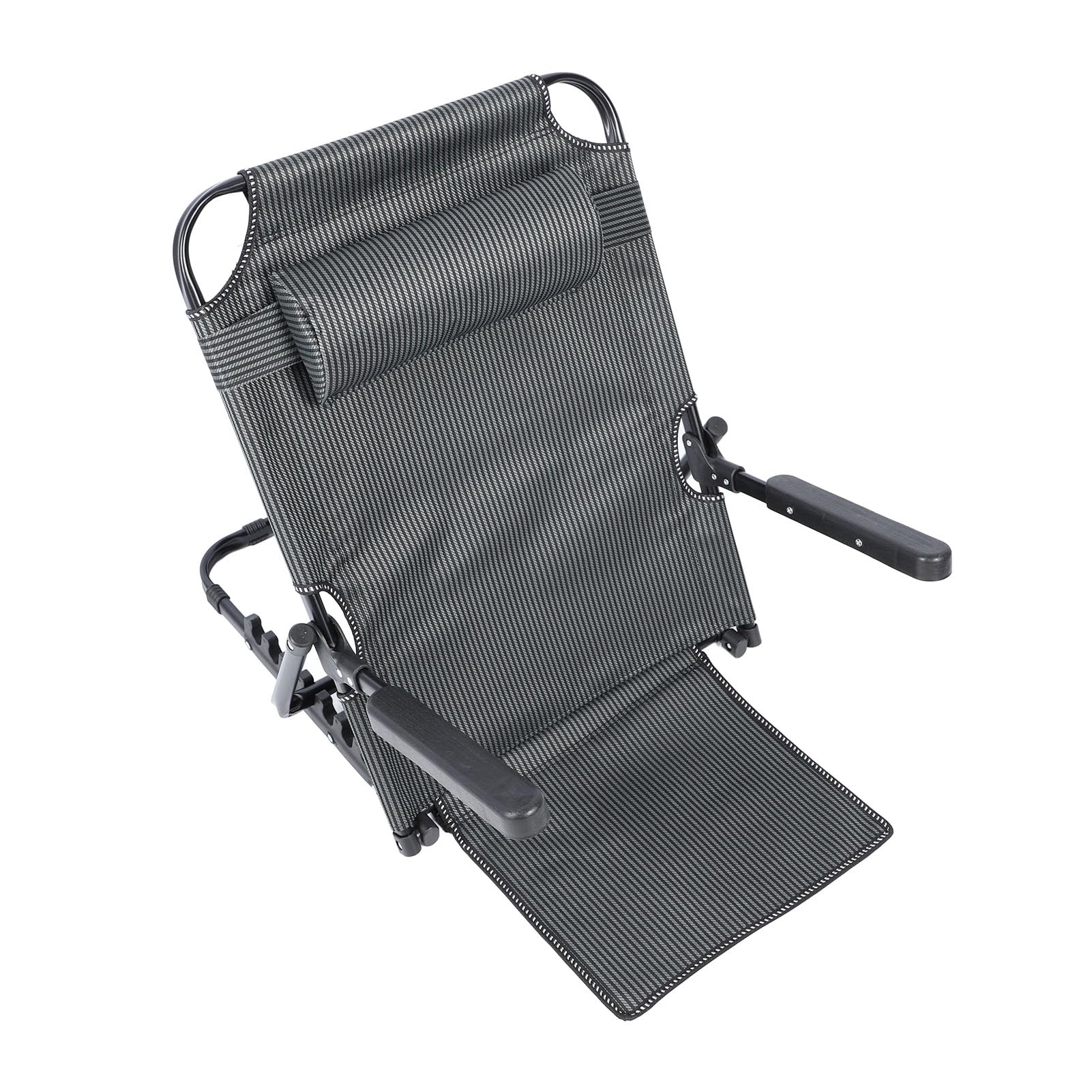 Brrnoo Respaldo de Cama Elevable Ajustable con Almohada para la Cabeza Reposabrazos,Soporte para la Espalda Cama Plegable, Respaldo de Lectura Raya Azul Oscuro Respaldo de 70 Cm de Altura