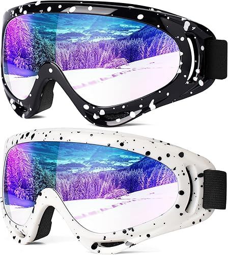 Braylin Paquete de 2 gafas de esquí de nieve, gafas de snowboard para hombres, mujeres, jóvenes, niños, niños o niñas, gafas de moto de nieve