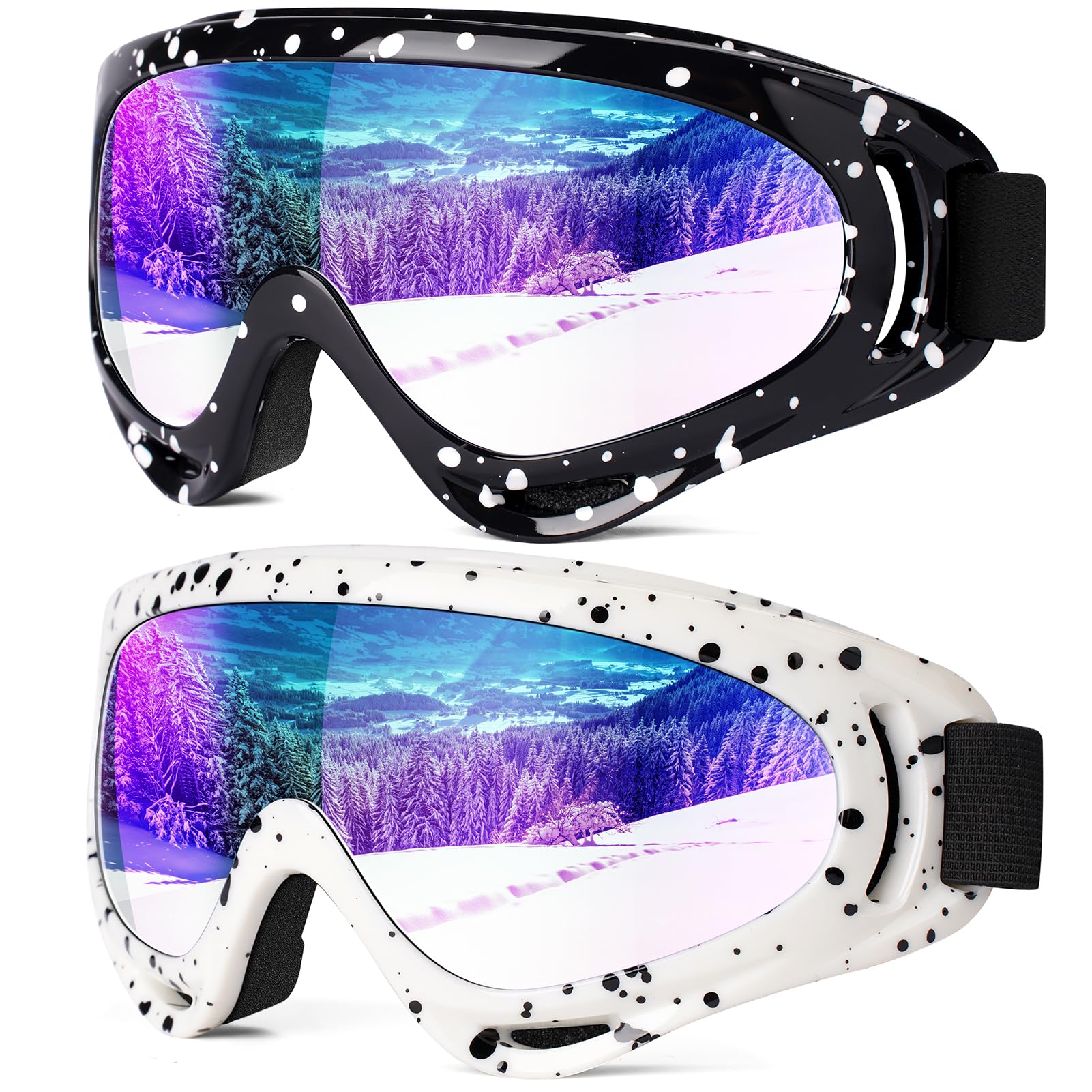 Braylin Confezione da 2 occhiali da sci da neve, occhiali da snowboard per uomini, donne, ragazzi, bambini, ragazzi o ragazze, occhiali da motoslitta
