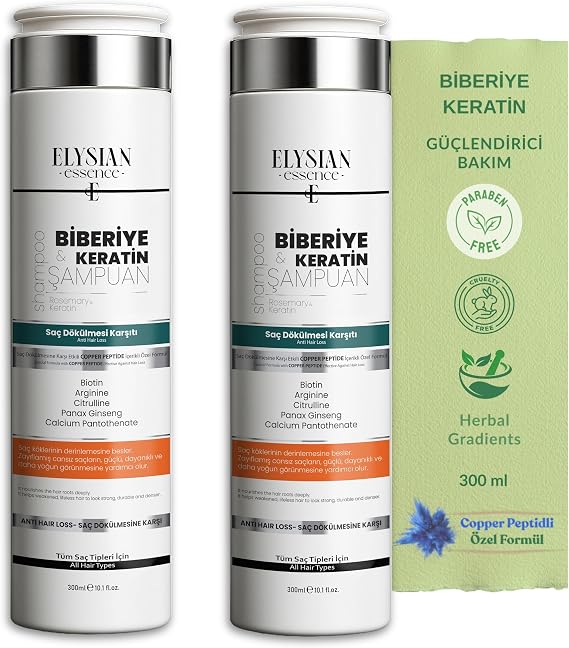 Biberiye & Keratin Şampuanı 2 Adet | Copper Peptidli Saç Bakımı | Saç Dökülmesi Karşıtı 300 ml