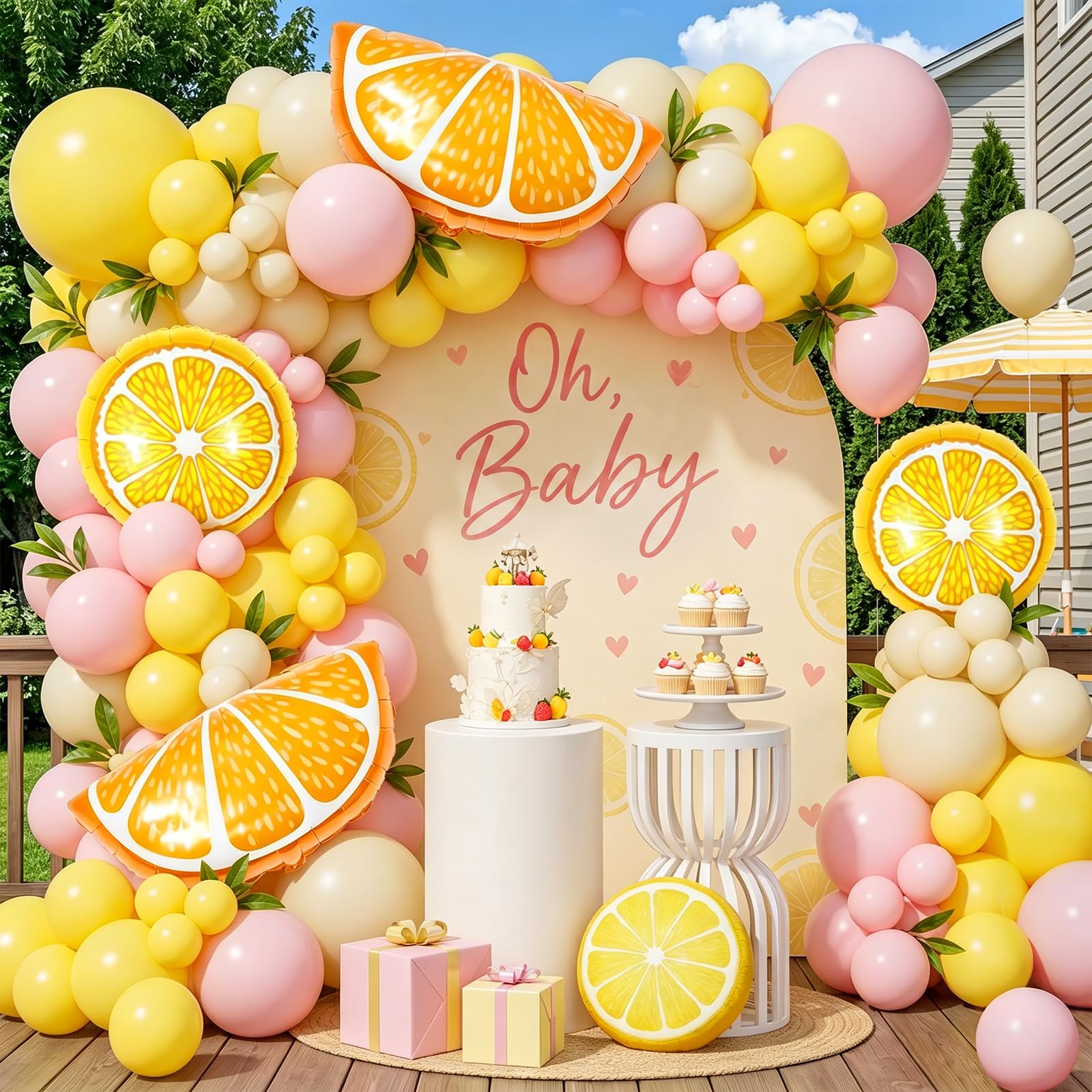 CboDeco Lemon Balloon Arch Garland Kit, Yellow Sand White Patel Pink Foil Balloons for Lemon Baby Shower Bridal Shower Birthday Party Decorations